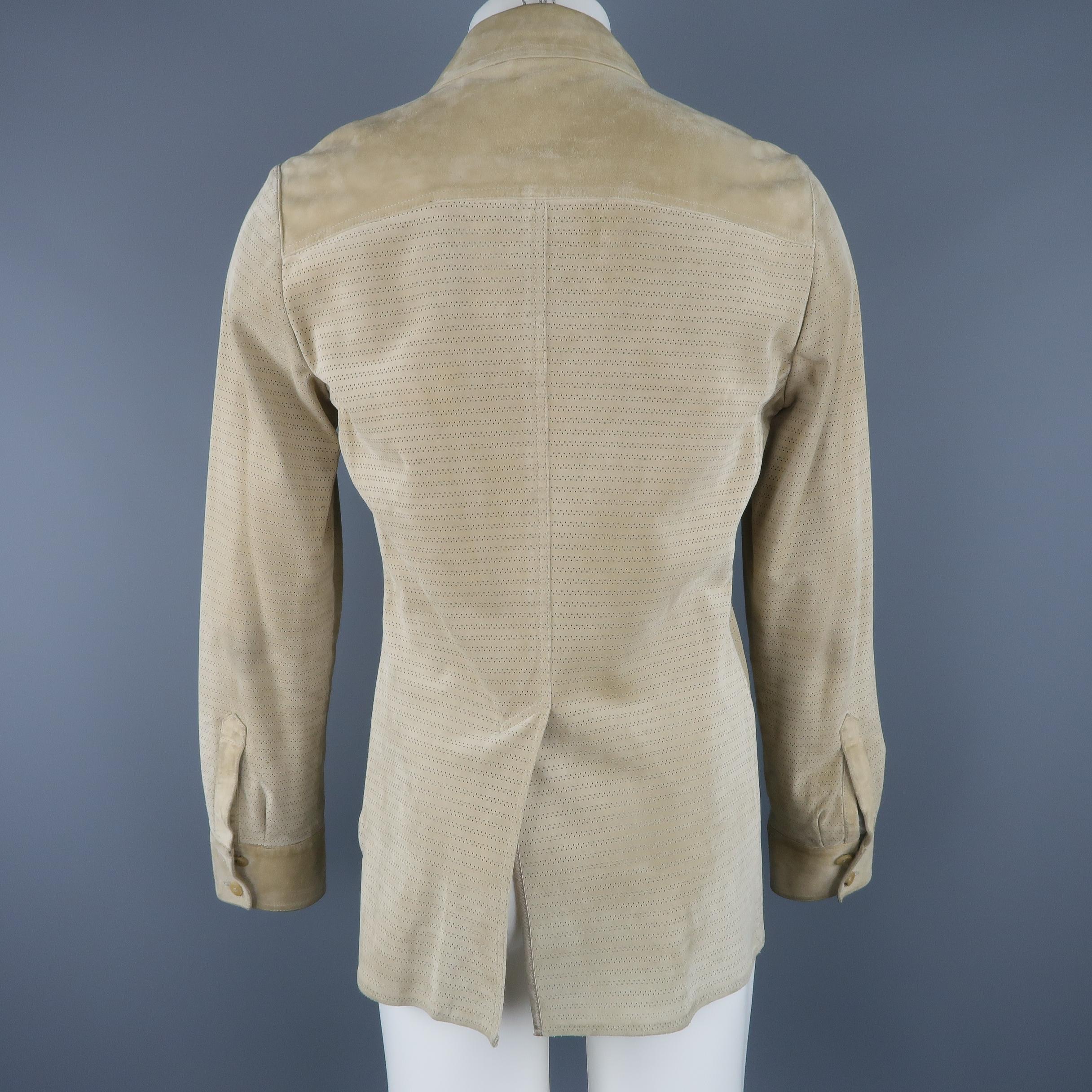 Men's GUCCI by TOM FORD 38 Beige Perforated Suede Safari Pocket Jacket / Coat