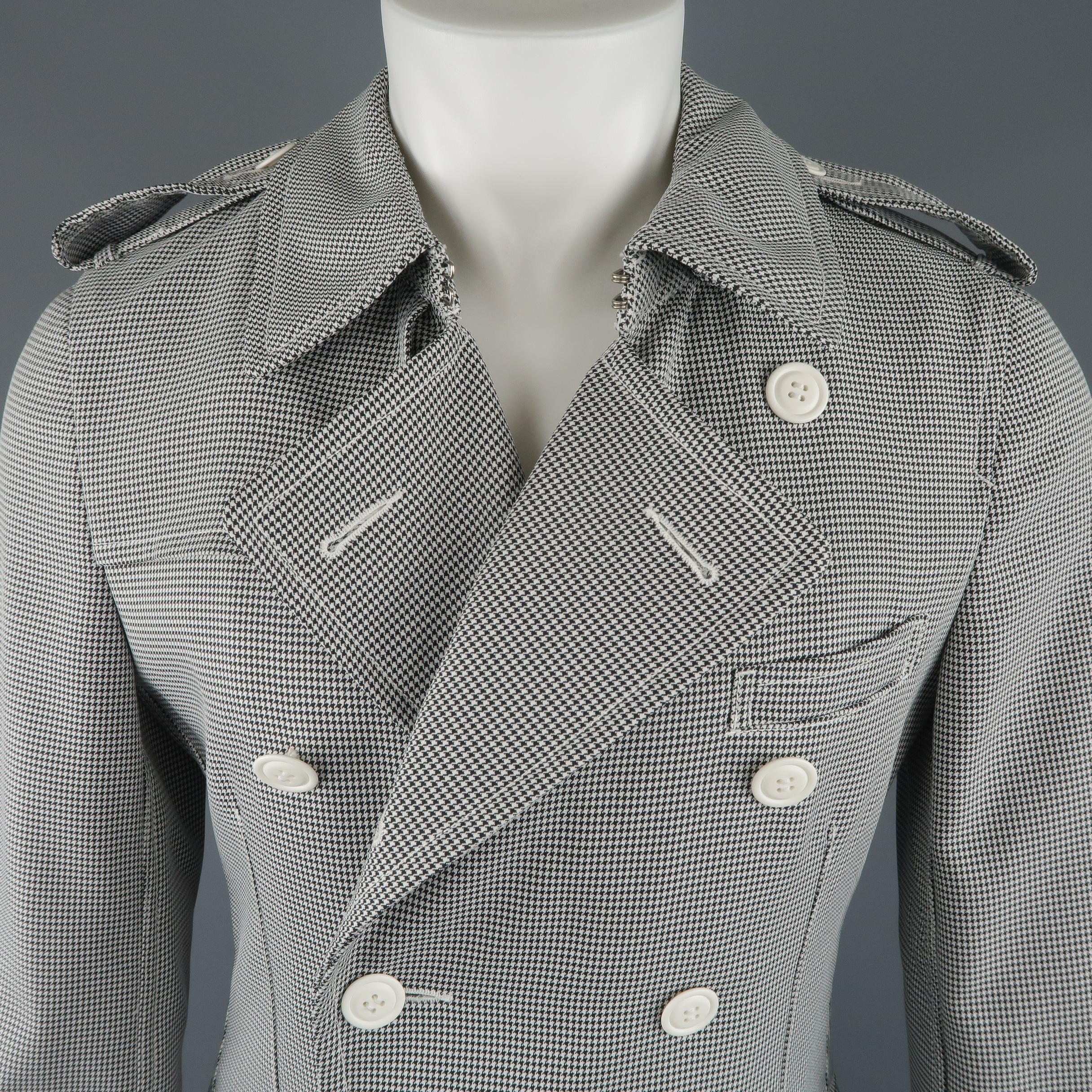 Gray Comme des Garçons Black and White Houndstooth Double Breasted Trenchcoat Jacket