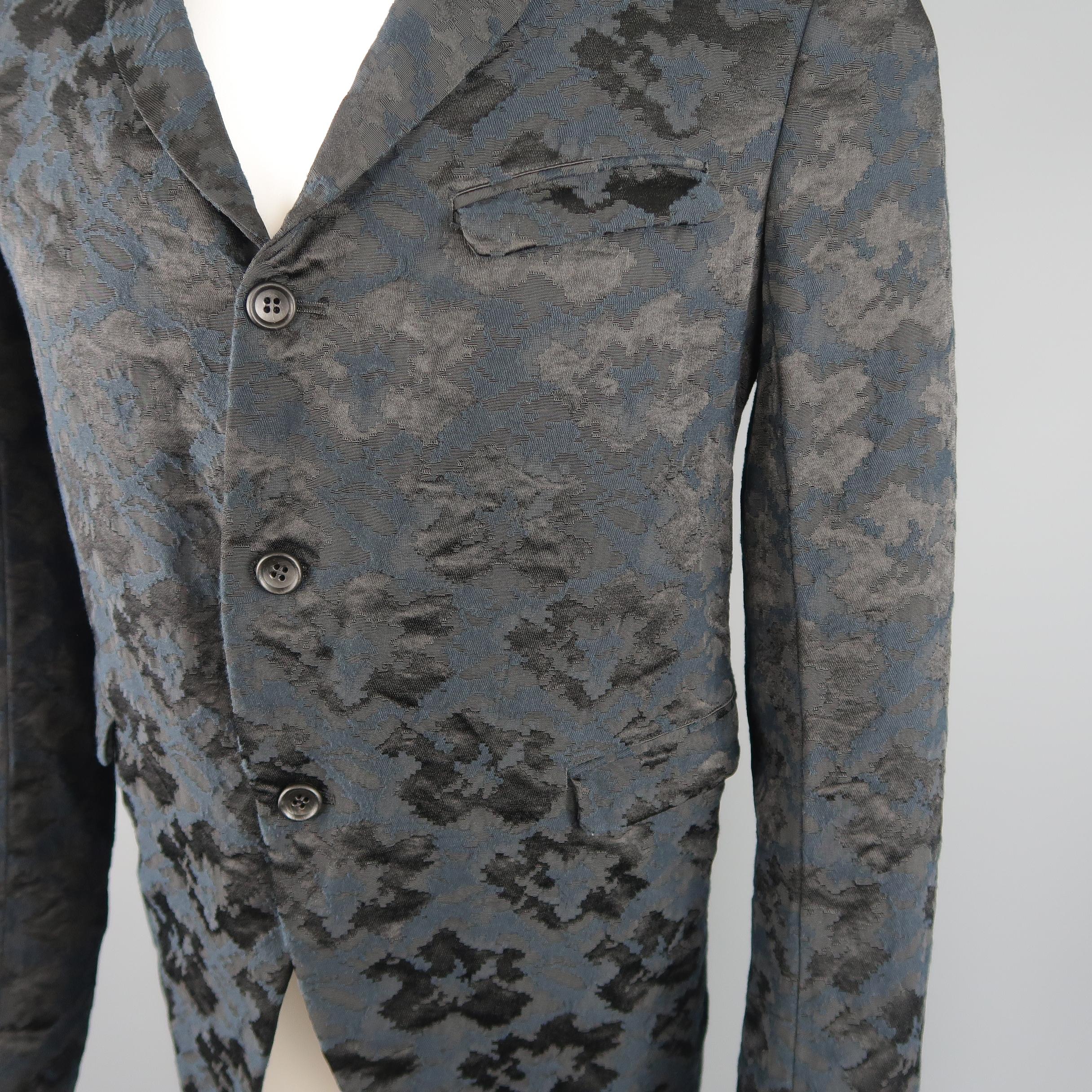 COMME des GARCONS M Black & Navy Jacquard 3 Button Jacket In Good Condition In San Francisco, CA
