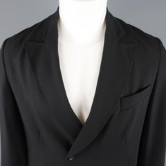 ANN DEMEULEMEESTER XXS Black Sheer Wool Cropped Peak Lapel Jacket