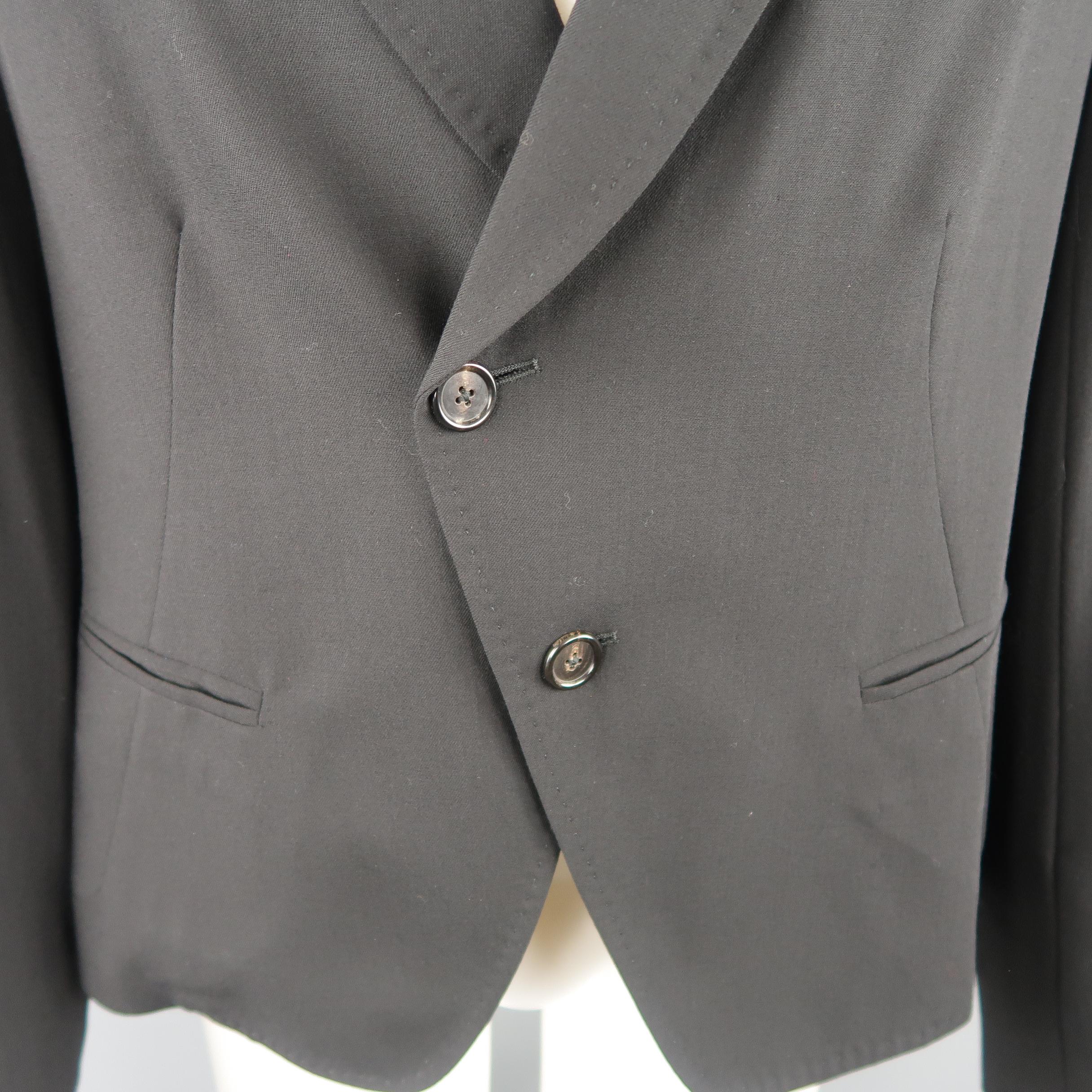 ANN DEMEULEMEESTER XXS Black Sheer Wool Cropped Peak Lapel Jacket In Excellent Condition In San Francisco, CA