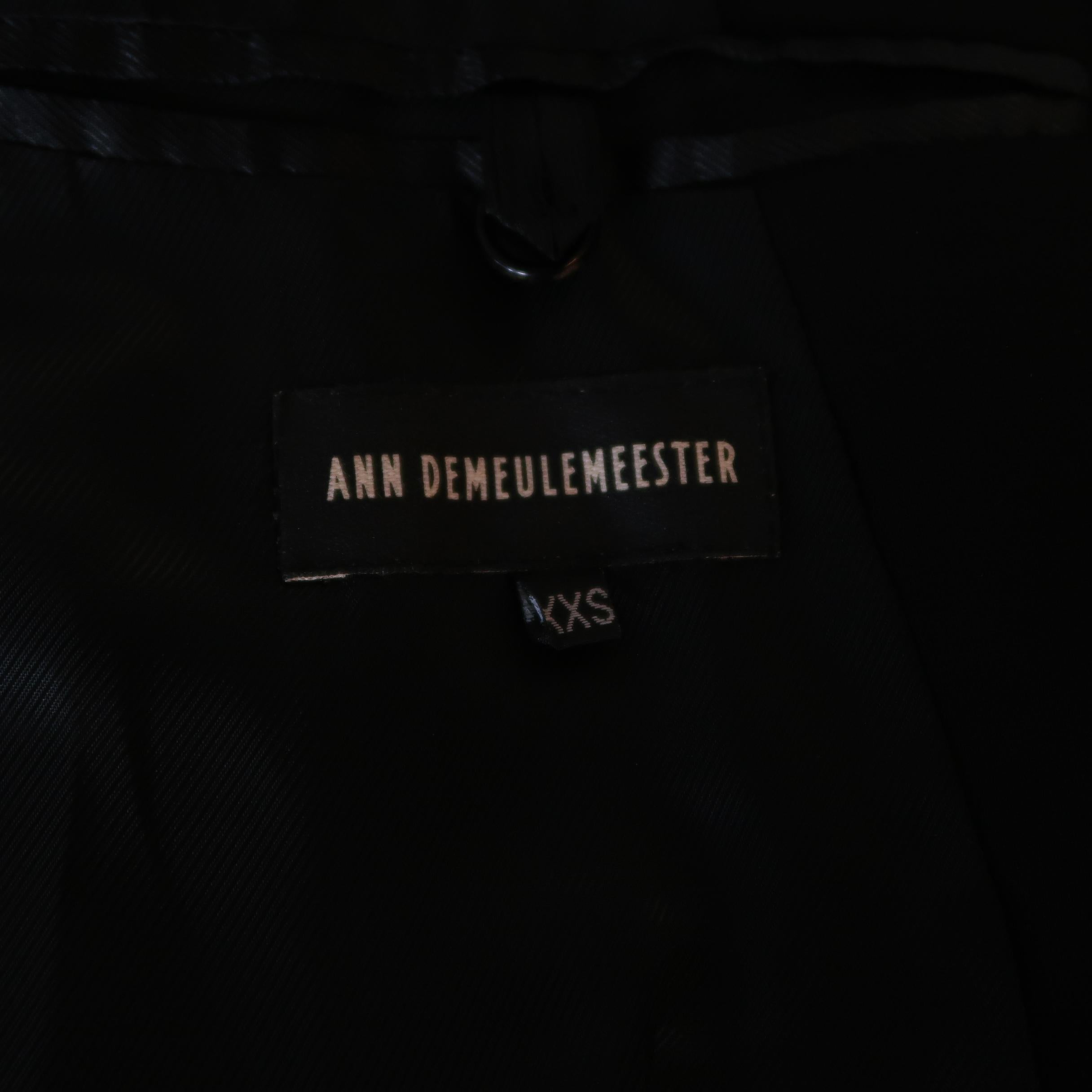 ANN DEMEULEMEESTER XXS Black Sheer Wool Cropped Peak Lapel Jacket 3