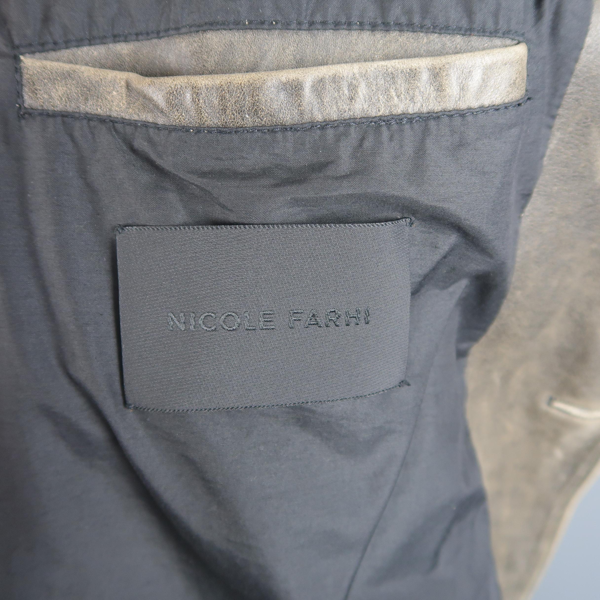 NICOLE FARHI M Taupe Distressed Leather Fringe Jacket / Coat 1