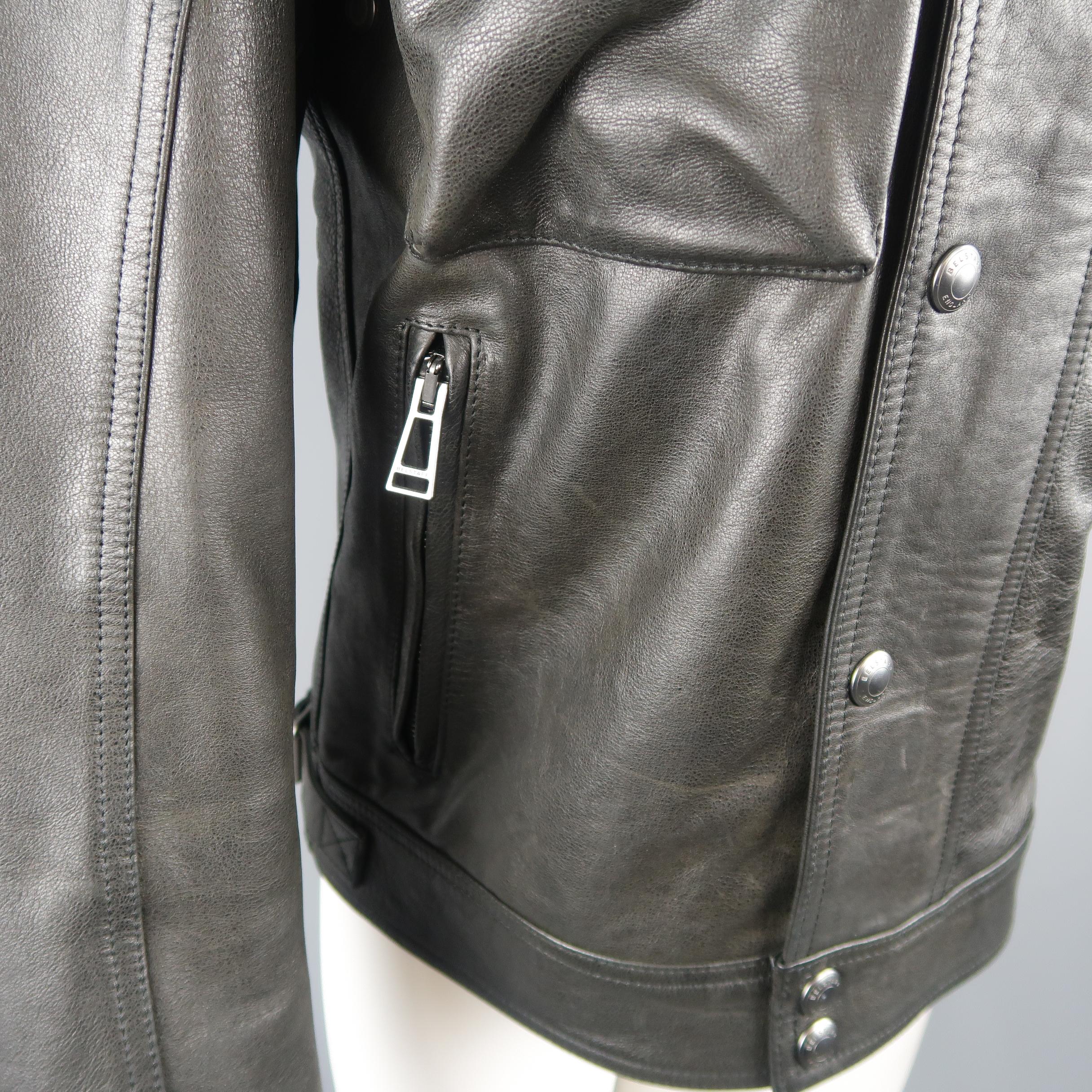 BELSTAFF 38 Schwarzes Leder Racemaster 'Gangster 2.0' Lederjacke / Mantel im Zustand „Hervorragend“ in San Francisco, CA