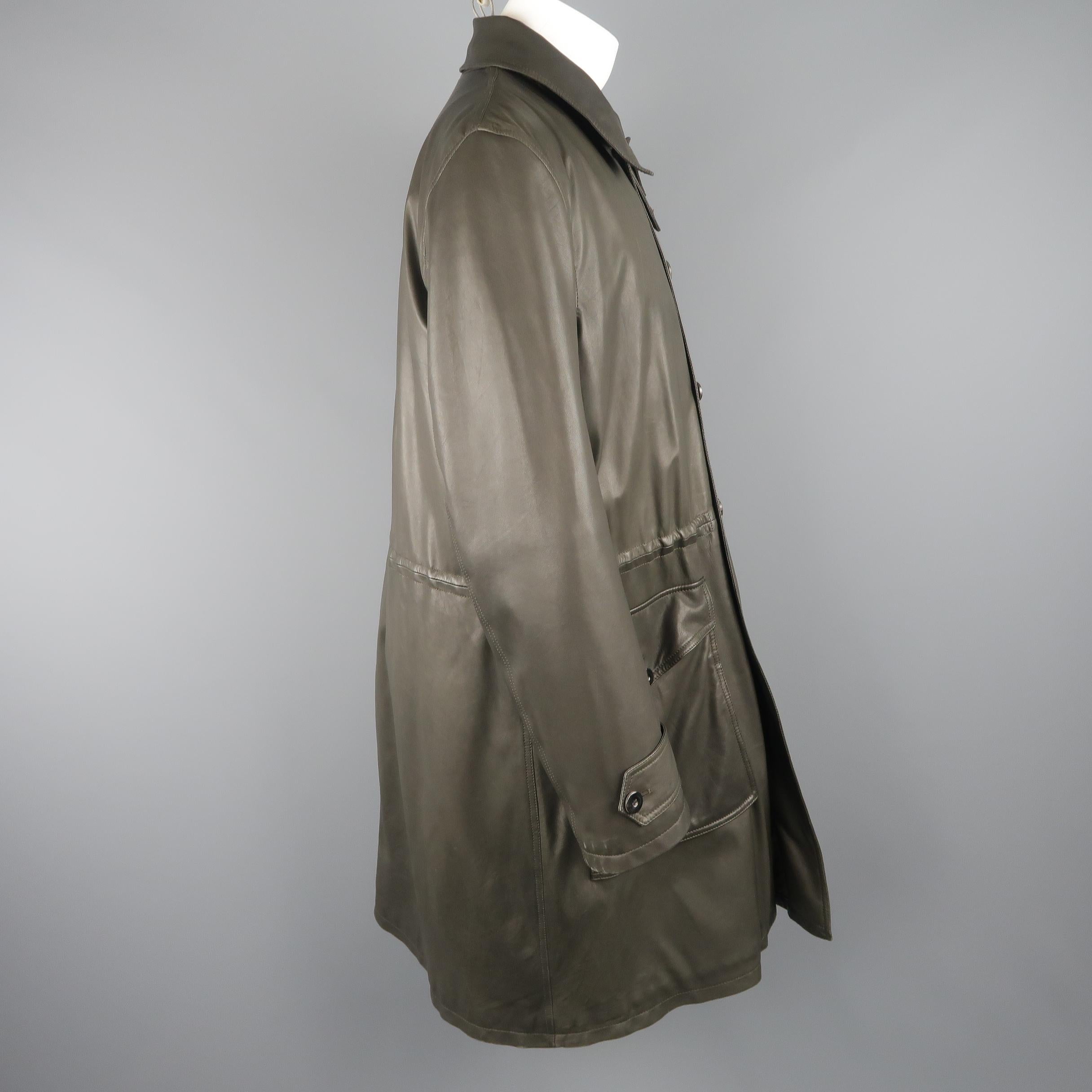 GIORGIO ARMANI 40 Olive Lambskin Leather Drawstring Waist Coat / Leather Jacket In Good Condition In San Francisco, CA