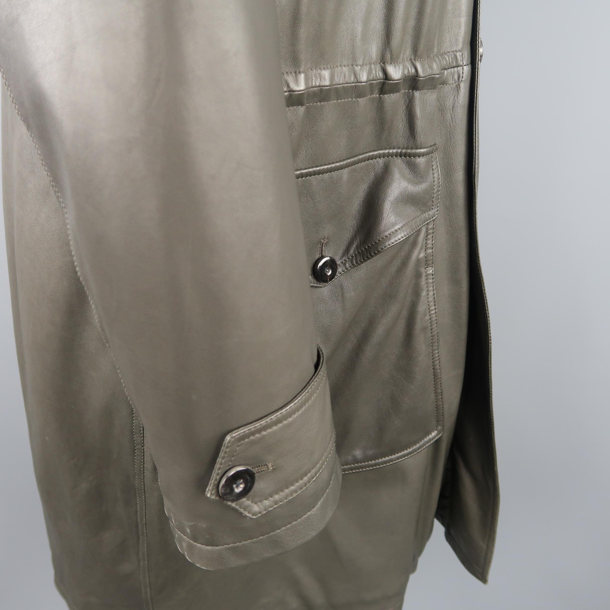 Men's GIORGIO ARMANI 40 Olive Lambskin Leather Drawstring Waist Coat / Leather Jacket