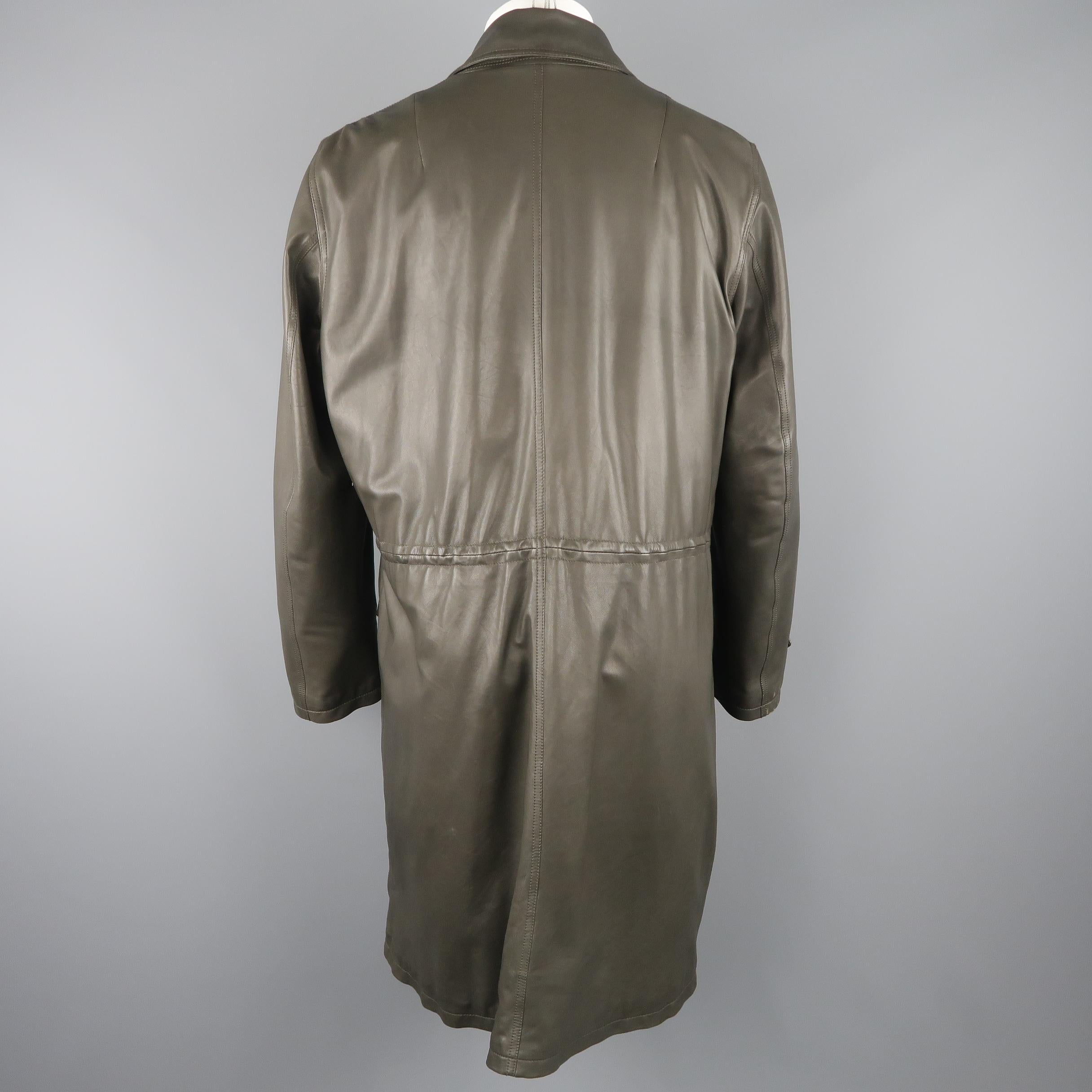 GIORGIO ARMANI 40 Olive Lambskin Leather Drawstring Waist Coat / Leather Jacket 1