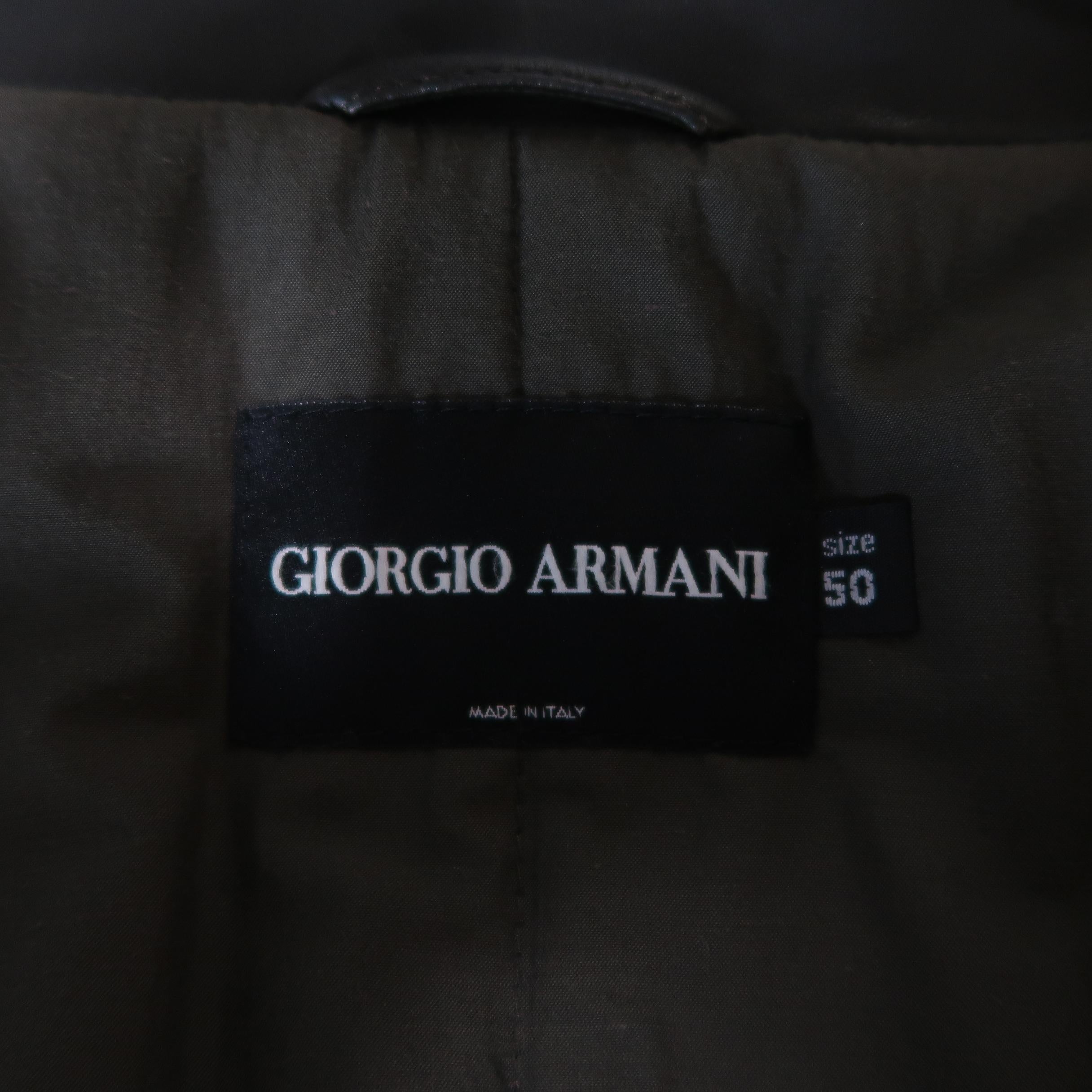 GIORGIO ARMANI 40 Olive Lambskin Leather Drawstring Waist Coat / Leather Jacket 2