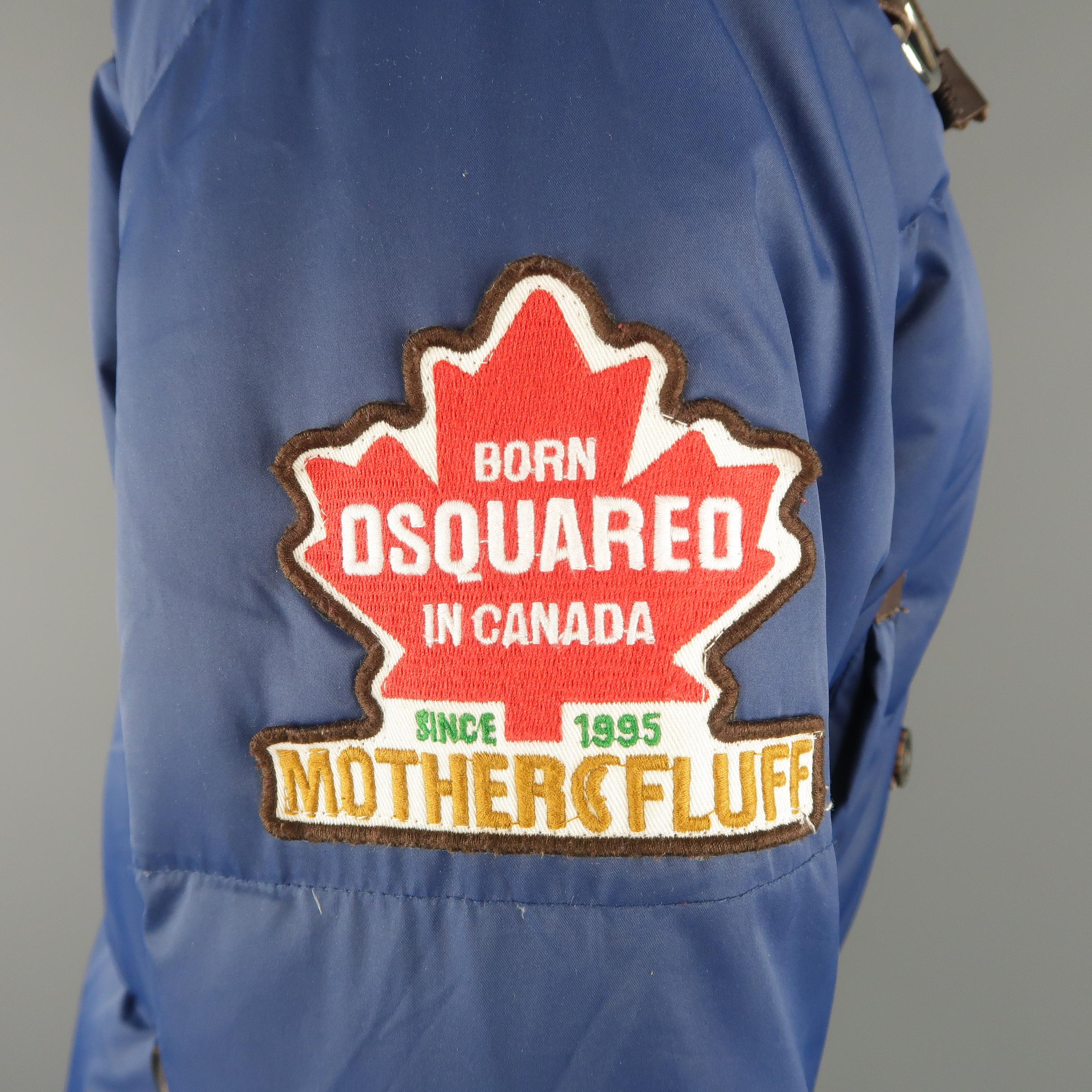 DSQUARED2 38 Blue Nylon Down Fur Trimmed Hood Parka Jacket 2