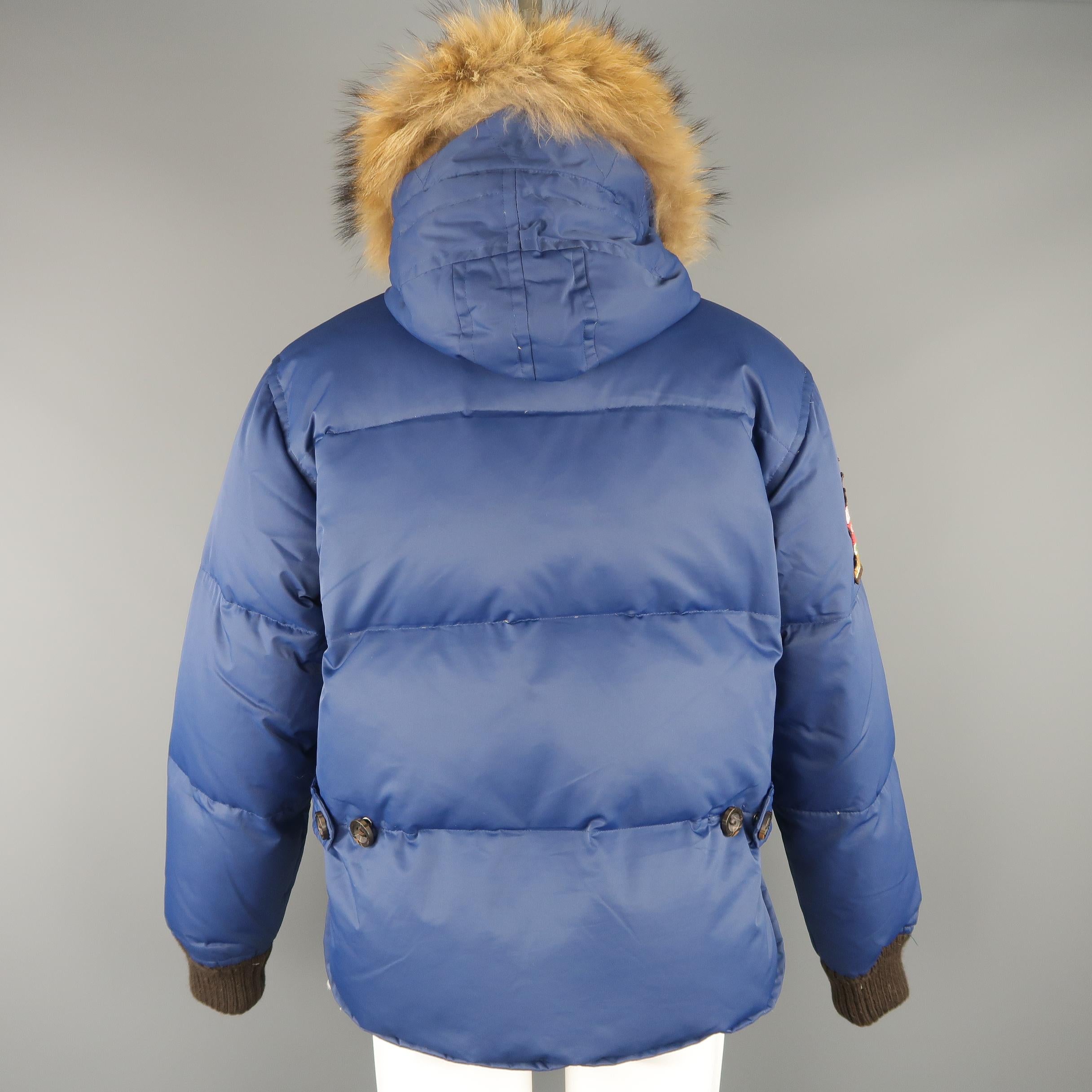 DSQUARED2 38 Blue Nylon Down Fur Trimmed Hood Parka Jacket 4