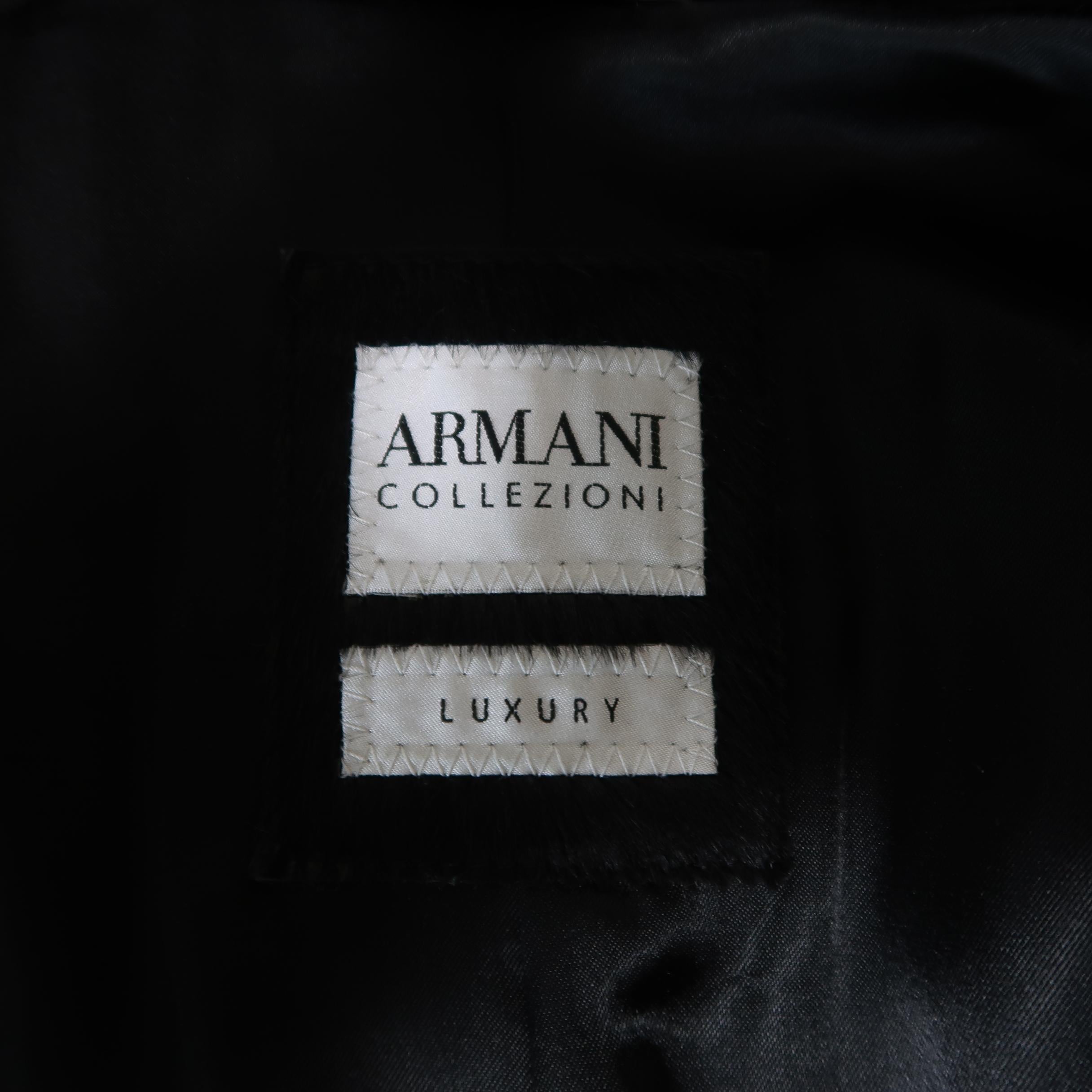 ARMANI COLLEZIONI 46 Black Ponyhair Leather Double Breasted Collared Jacket 5