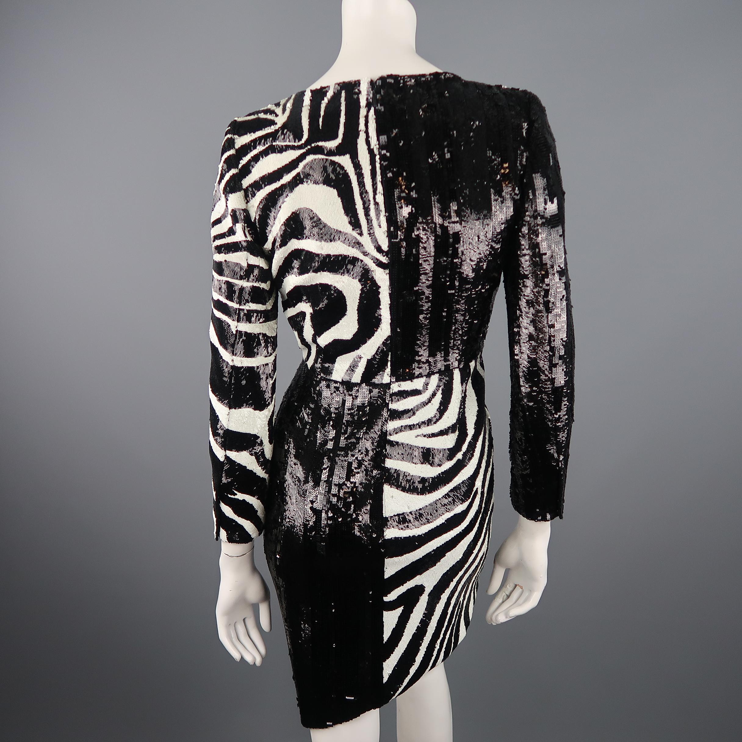 Saint Laurent Black Zebra Print Sequin Cocktail Dress, Fall 2015 Retailed $18k   2