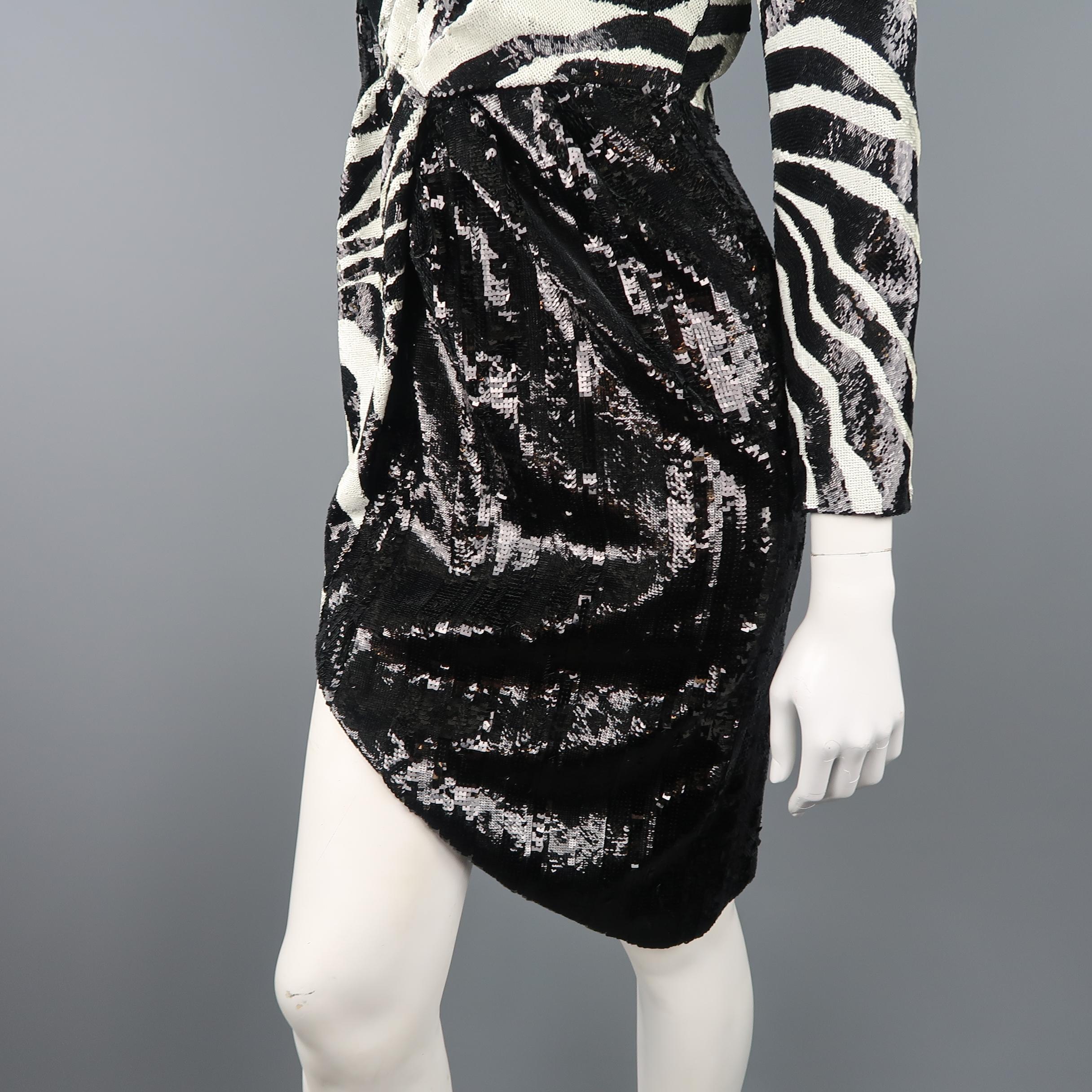 Women's Saint Laurent Black Zebra Print Sequin Cocktail Dress, Fall 2015 Retailed $18k  