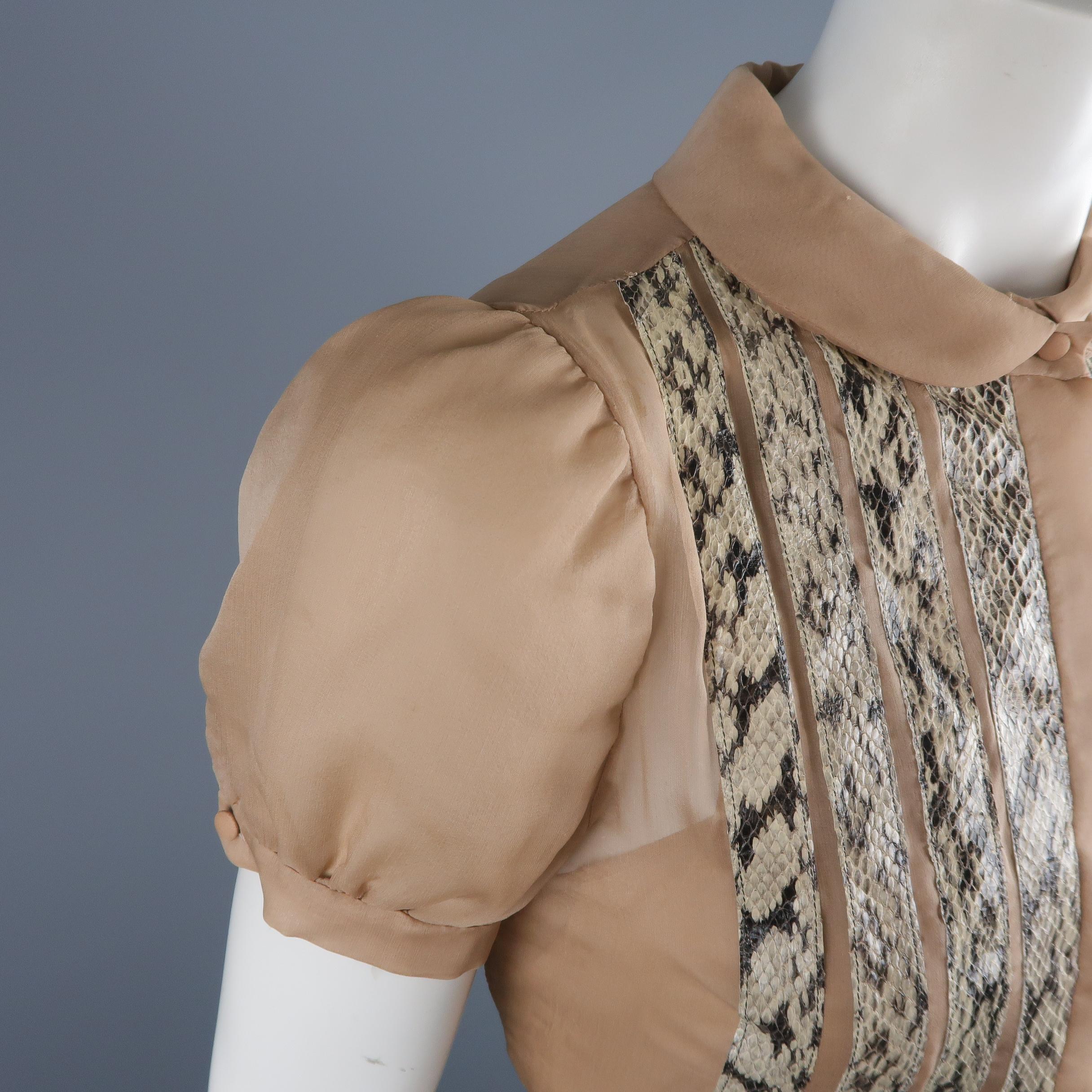 Beige Valentino Silk and Snake Skin Pleated Cocktail Dress, Spring 2013 Runway
