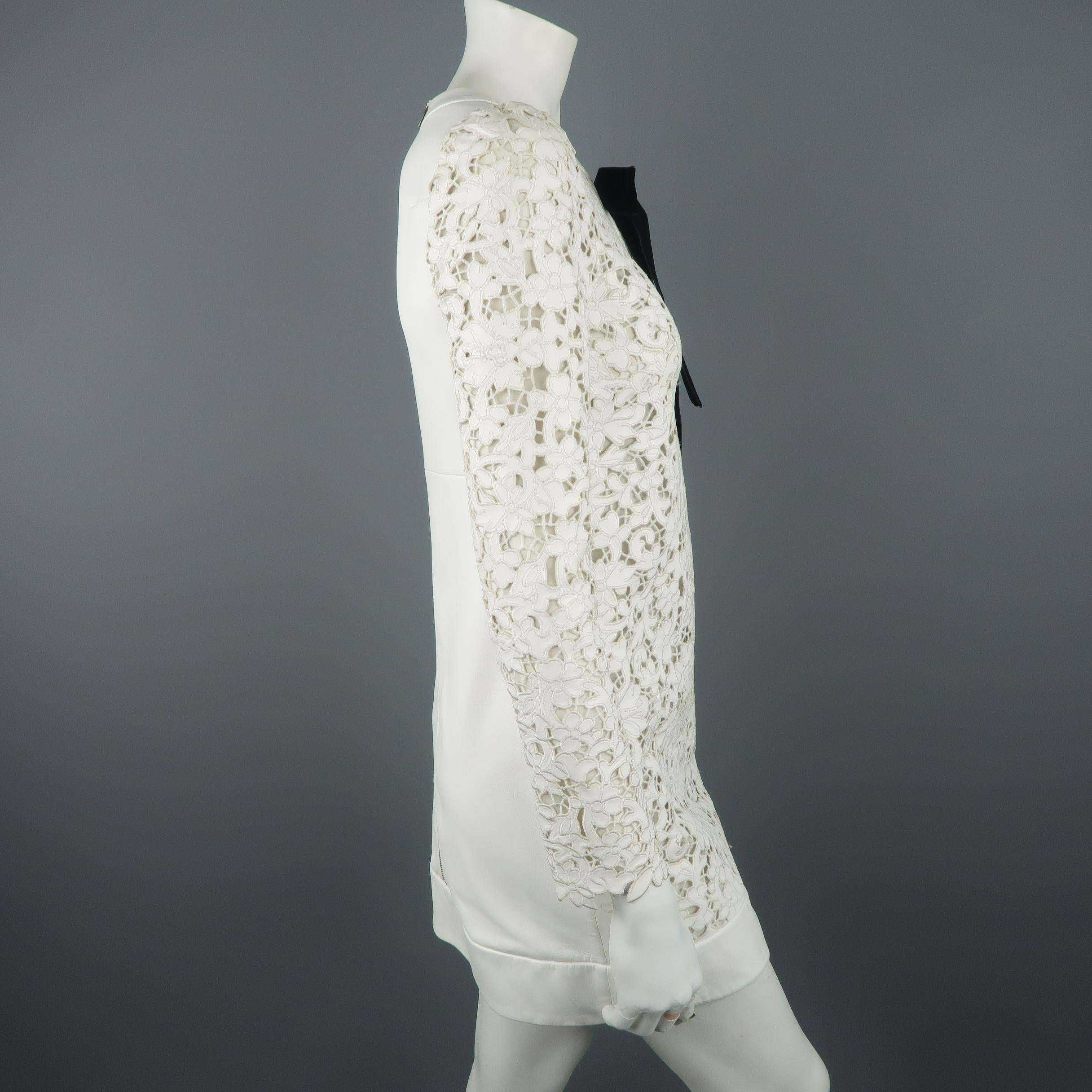 TOM FORD Dress - White Leather Lace Velvet Bow Shift Cocktail Dress 2