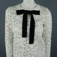 TOM FORD Dress - White Leather Lace Velvet Bow Shift Cocktail Dress