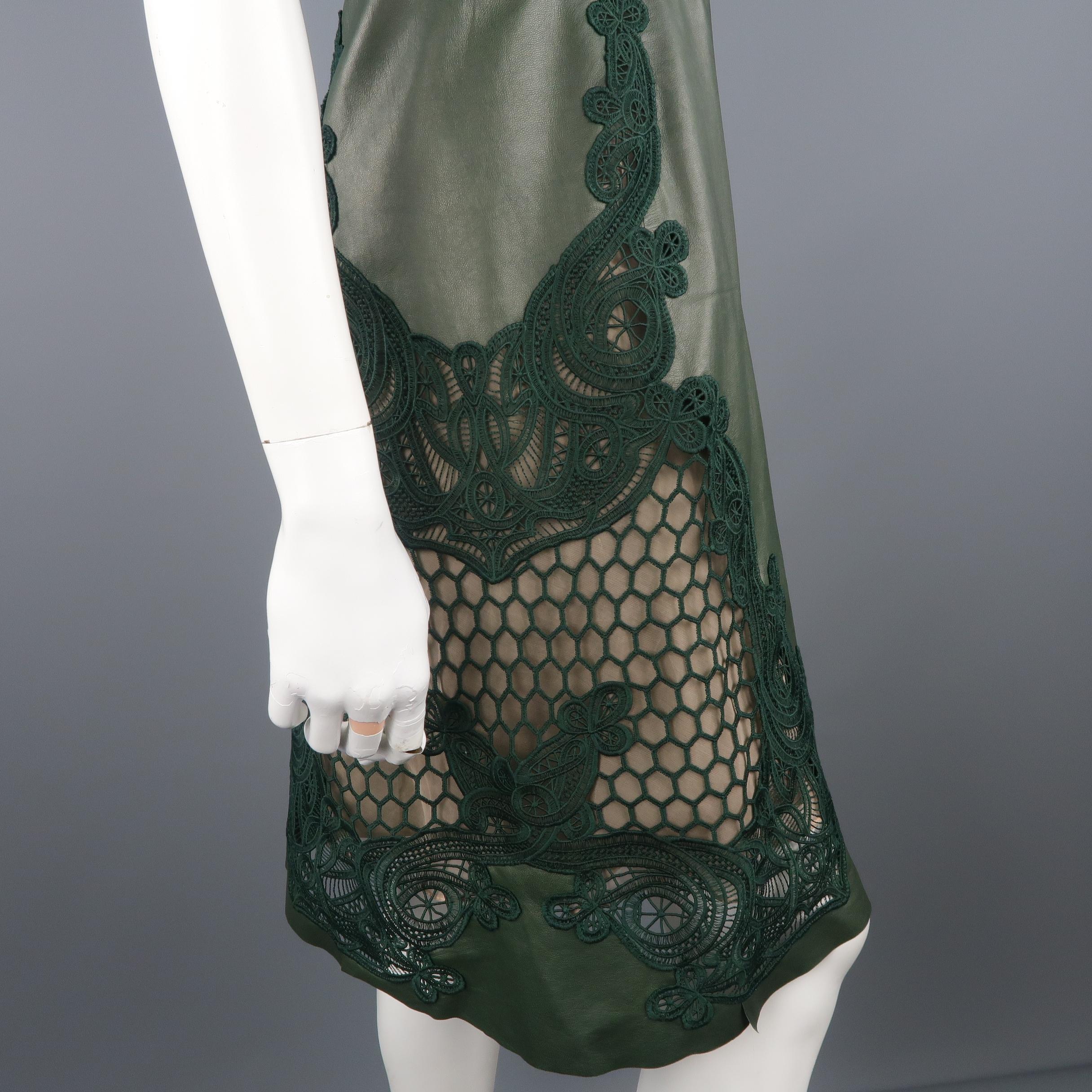 Gucci Green Leather Broderie Anglaise Cocktail Dress, Spring 2015 Runway 1