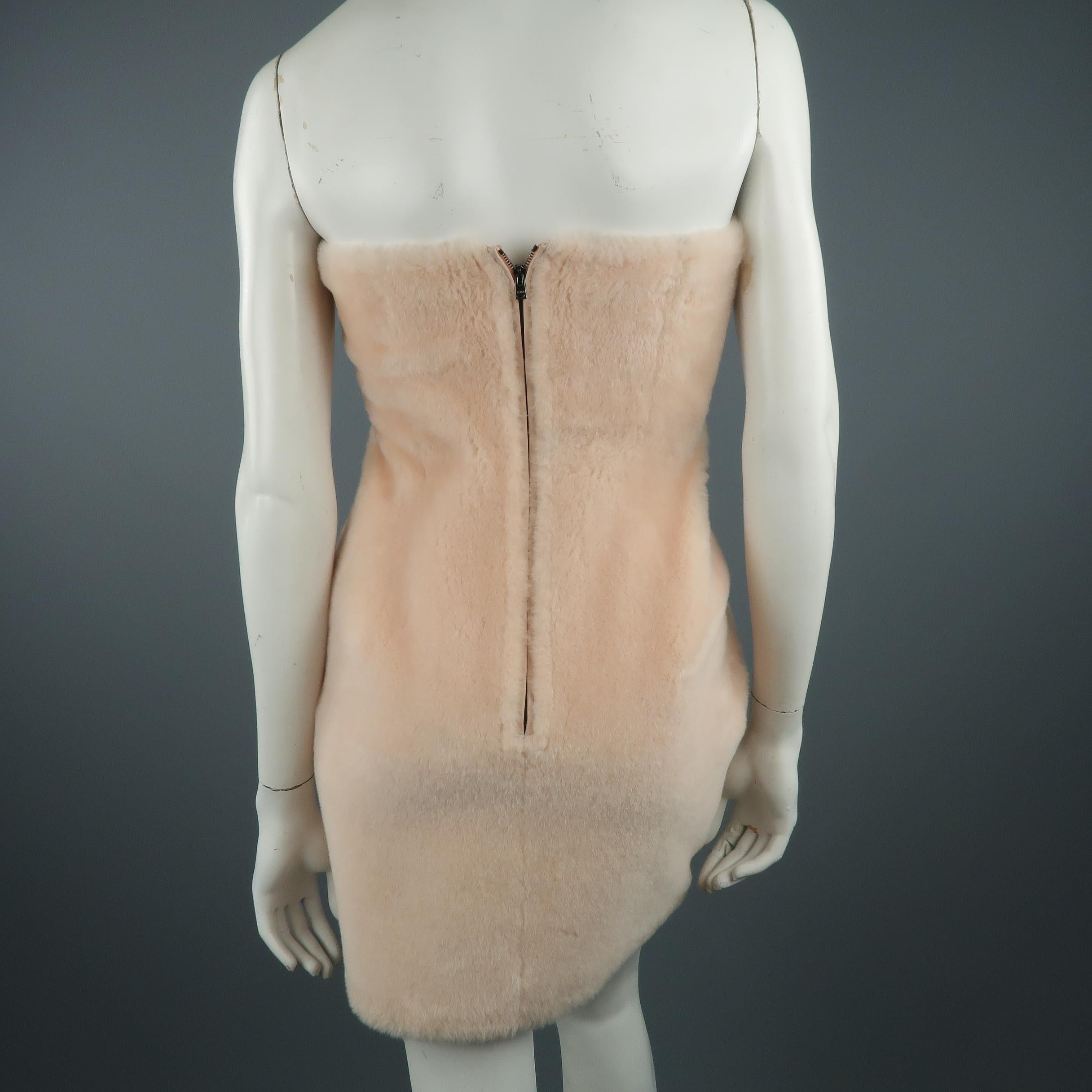 Women's Fendi Pink Shearling Fur Strapless Bustier Runway Dress, Fall 2015 