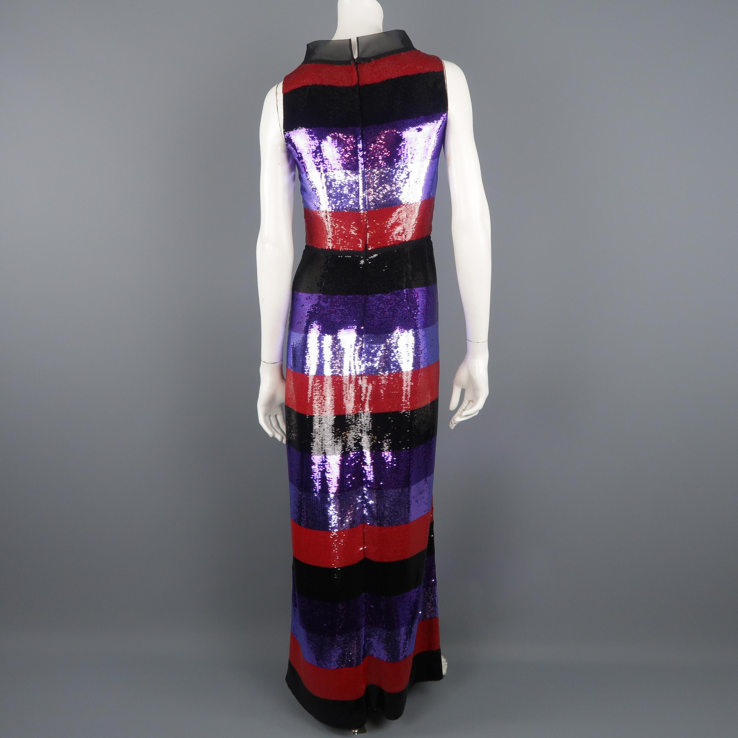 Black Prada Dress - Purple and Red Striped Sequin Sleeveless Column Gown