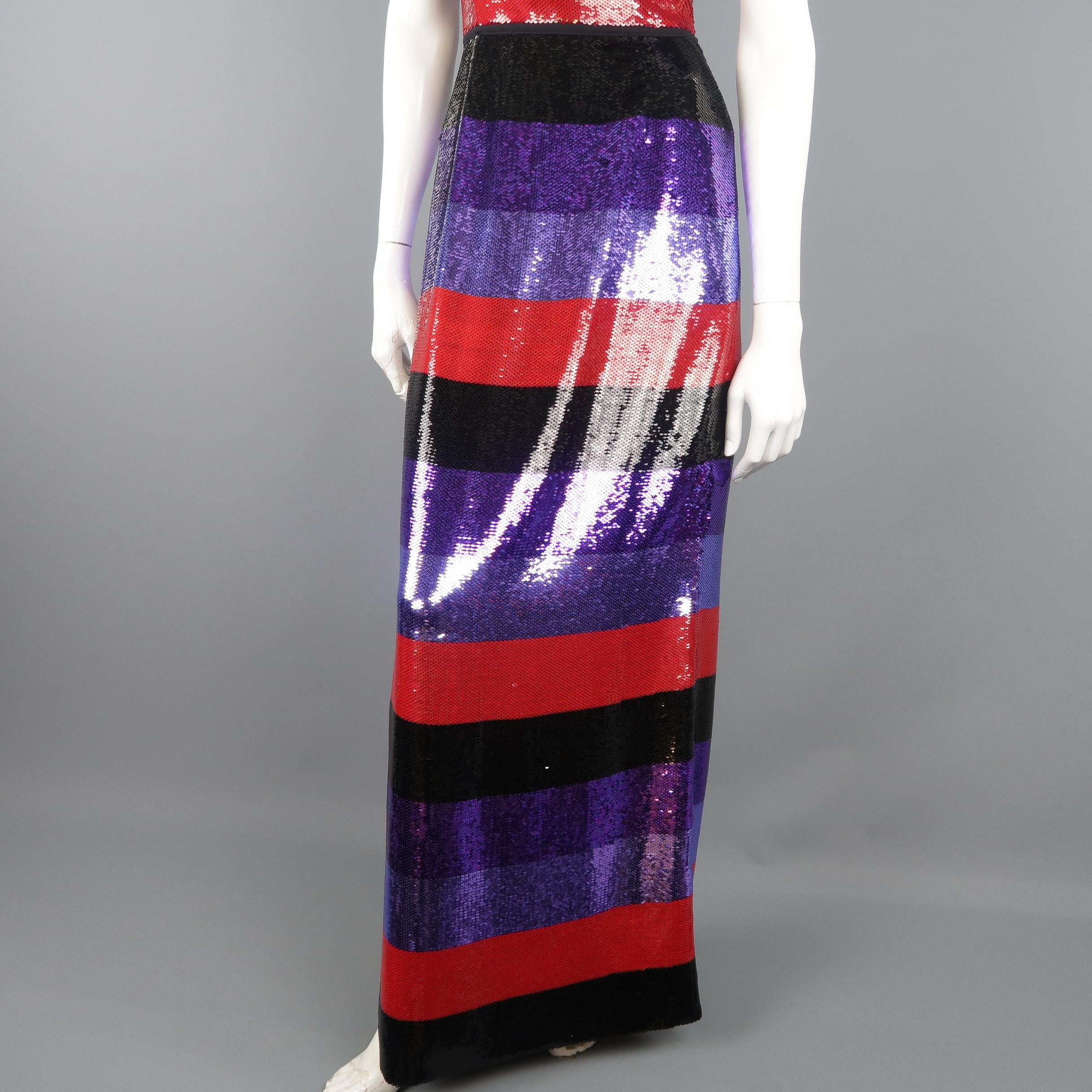 Prada Dress - Purple and Red Striped Sequin Sleeveless Column Gown (Schwarz)
