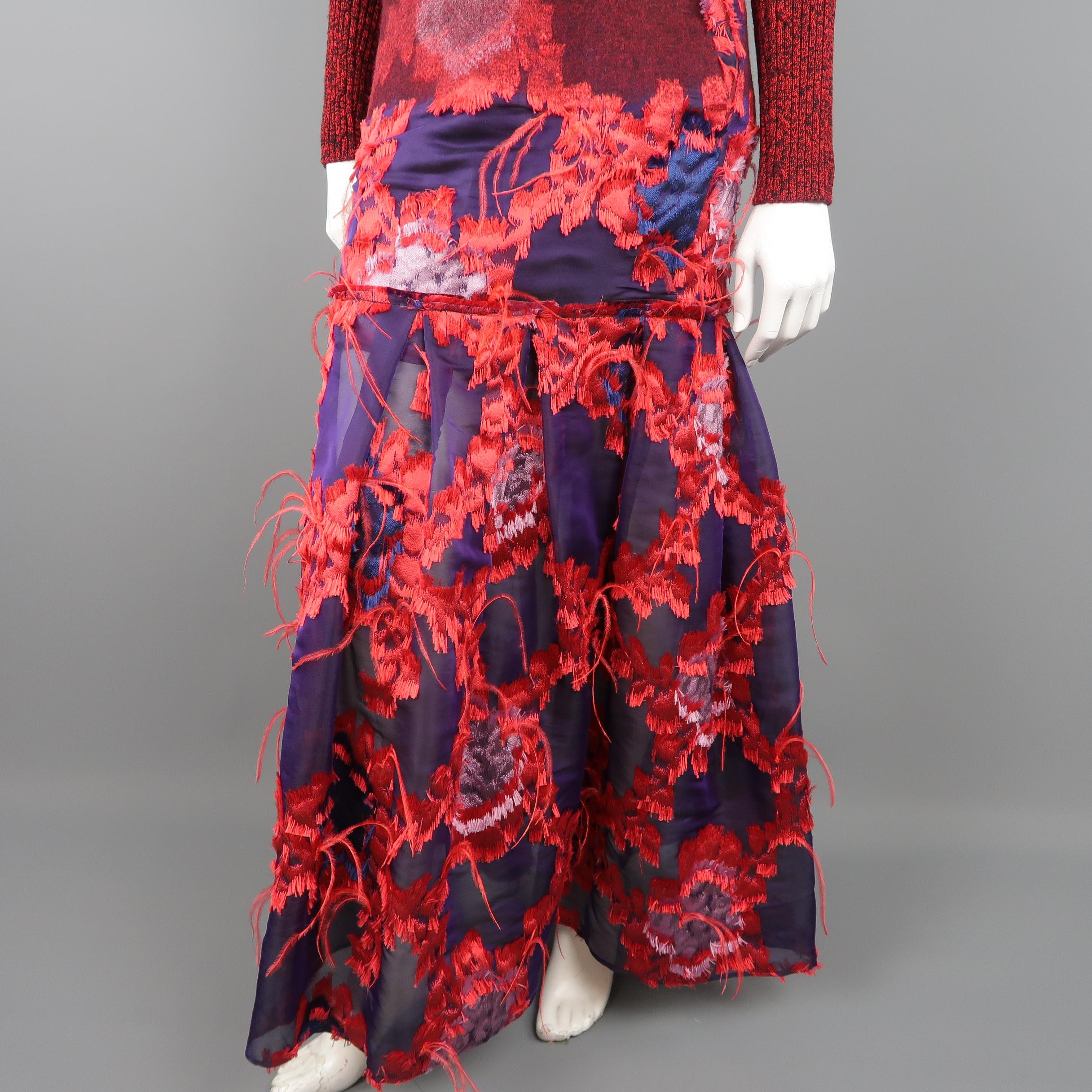 ERDEM Gown - Fall 2015 Runway - Red, Purple, Knit, Taffeta Feather Evening Dress 2