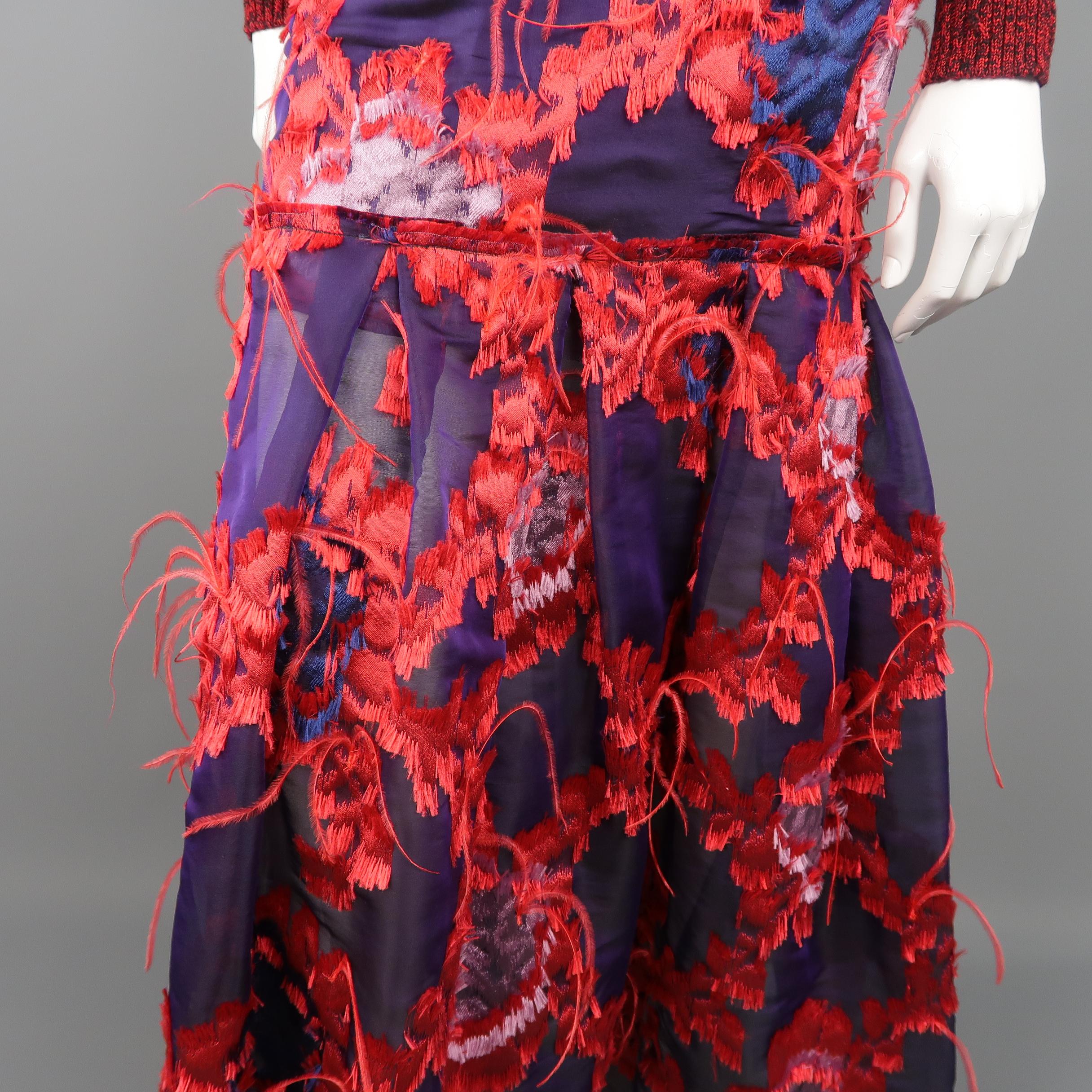 ERDEM Gown - Fall 2015 Runway - Red, Purple, Knit, Taffeta Feather Evening Dress 3