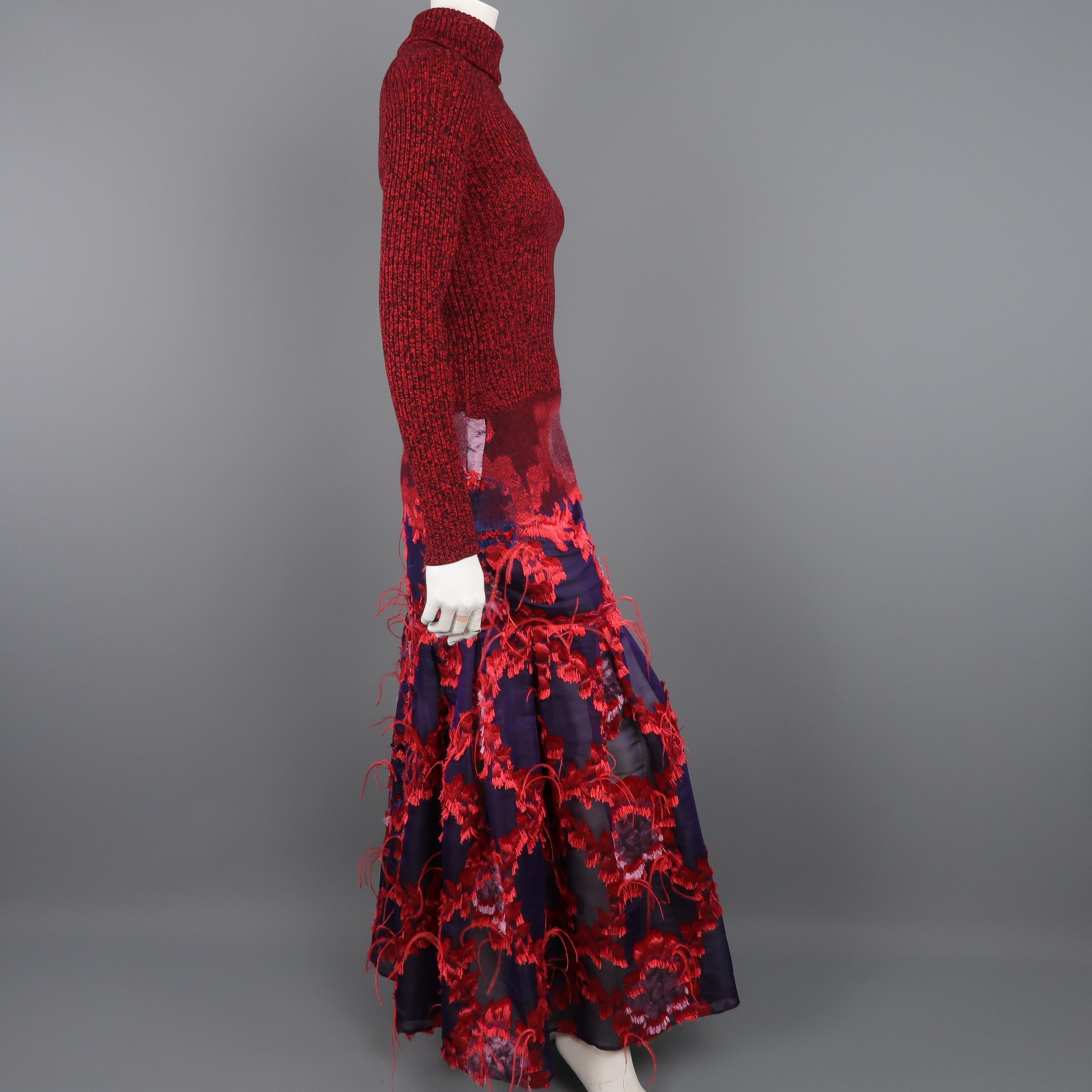 ERDEM Gown - Fall 2015 Runway - Red, Purple, Knit, Taffeta Feather Evening Dress 5
