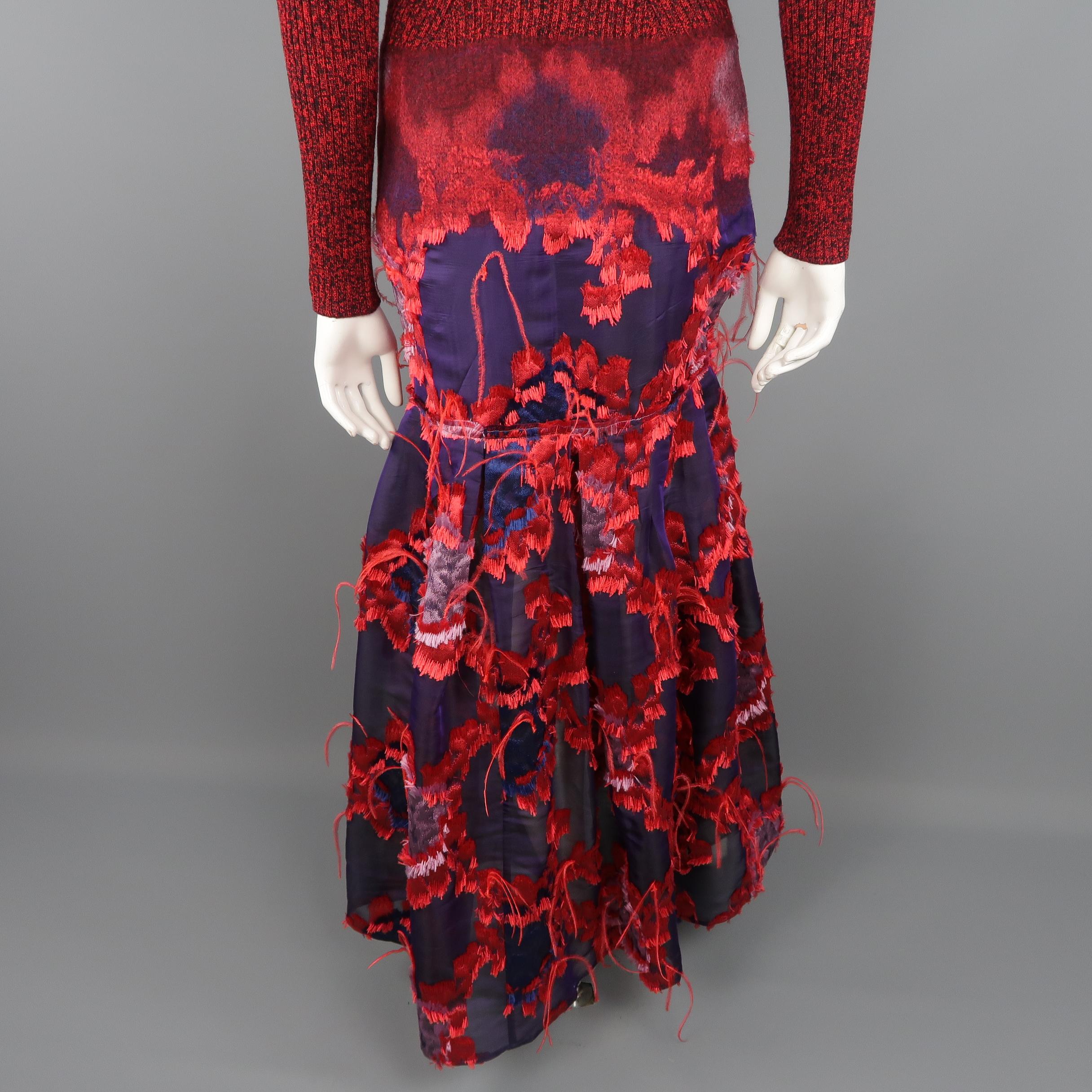 ERDEM Gown - Fall 2015 Runway - Red, Purple, Knit, Taffeta Feather Evening Dress 7