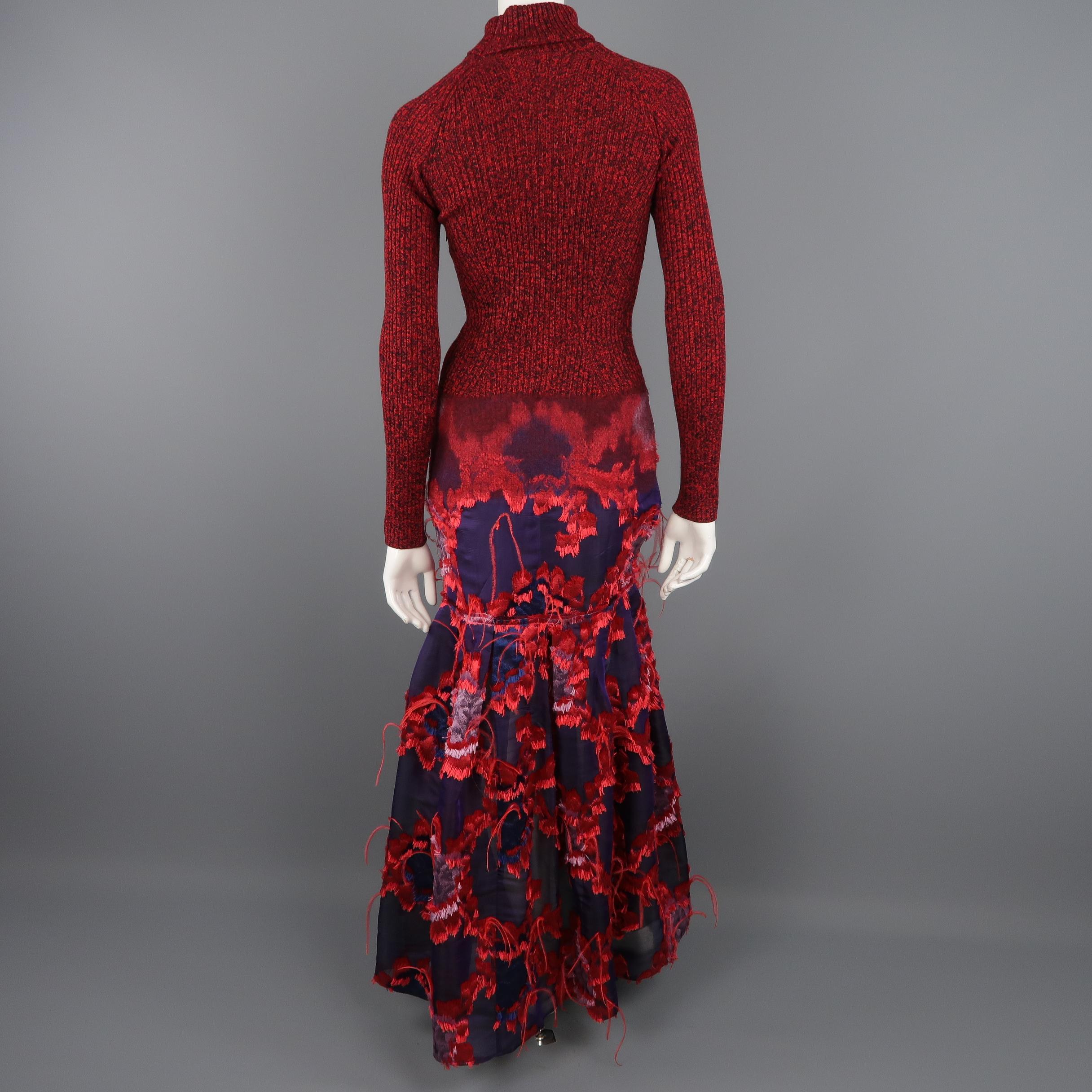 ERDEM Gown - Fall 2015 Runway - Red, Purple, Knit, Taffeta Feather Evening Dress 6