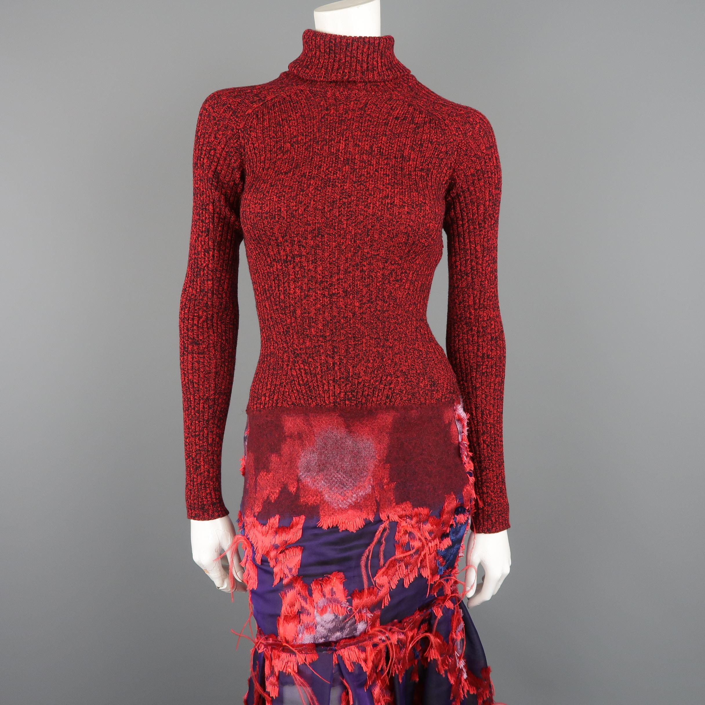 ERDEM Gown - Fall 2015 Runway - Red, Purple, Knit, Taffeta Feather Evening Dress In Excellent Condition In San Francisco, CA