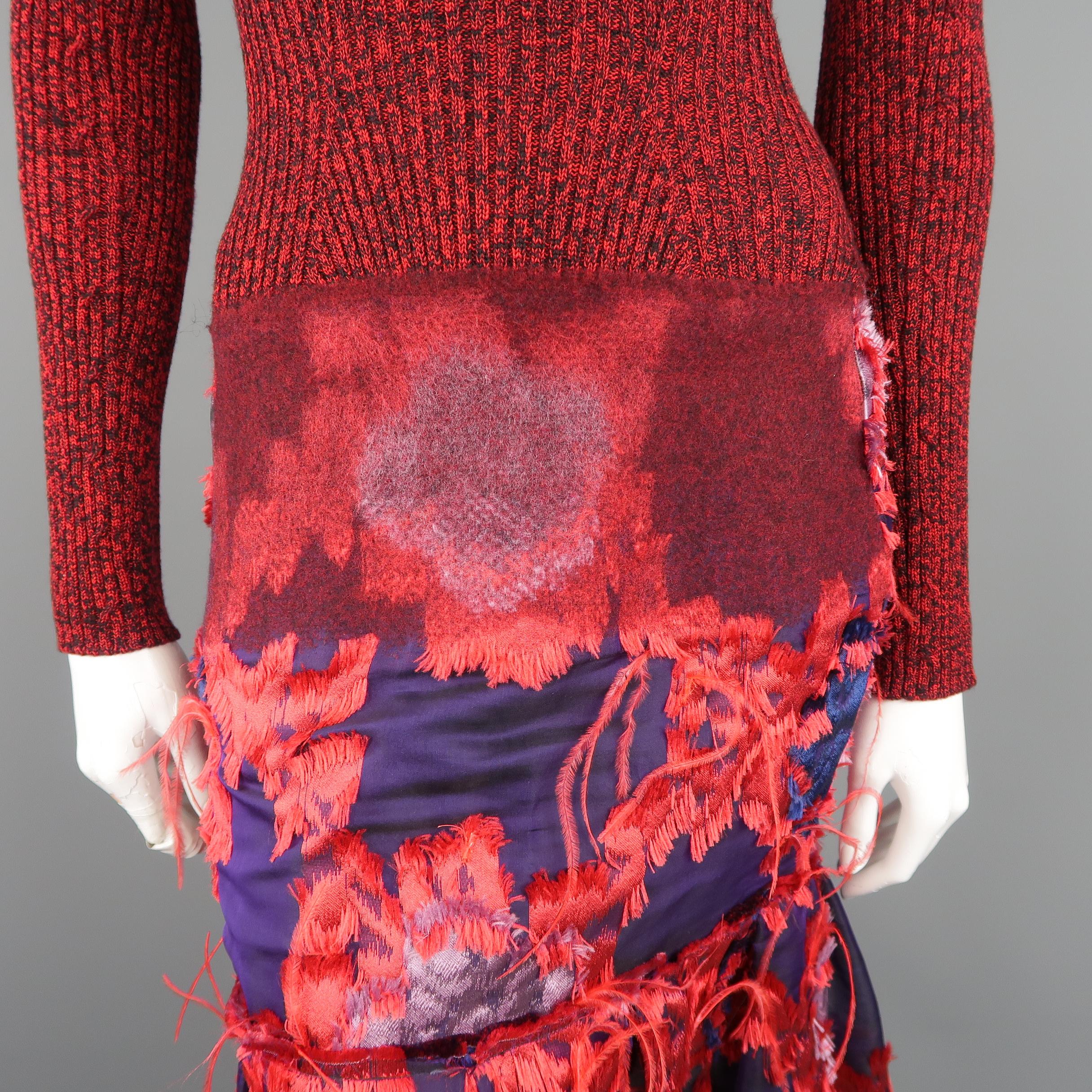ERDEM Gown - Fall 2015 Runway - Red, Purple, Knit, Taffeta Feather Evening Dress 1