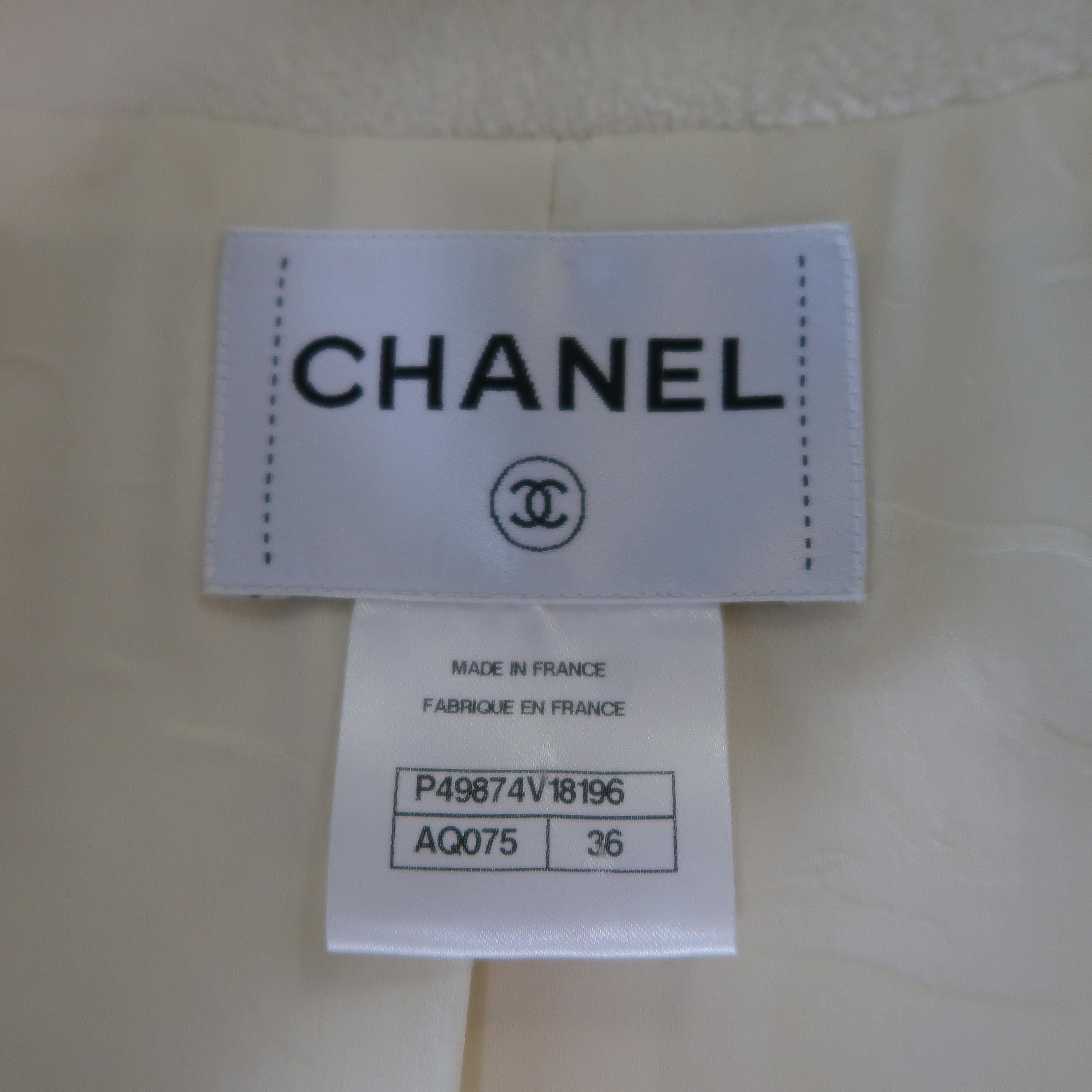 Chanel Jacket Ivory Wool Tweed Cropped Double Breasted Coat Blazer 1