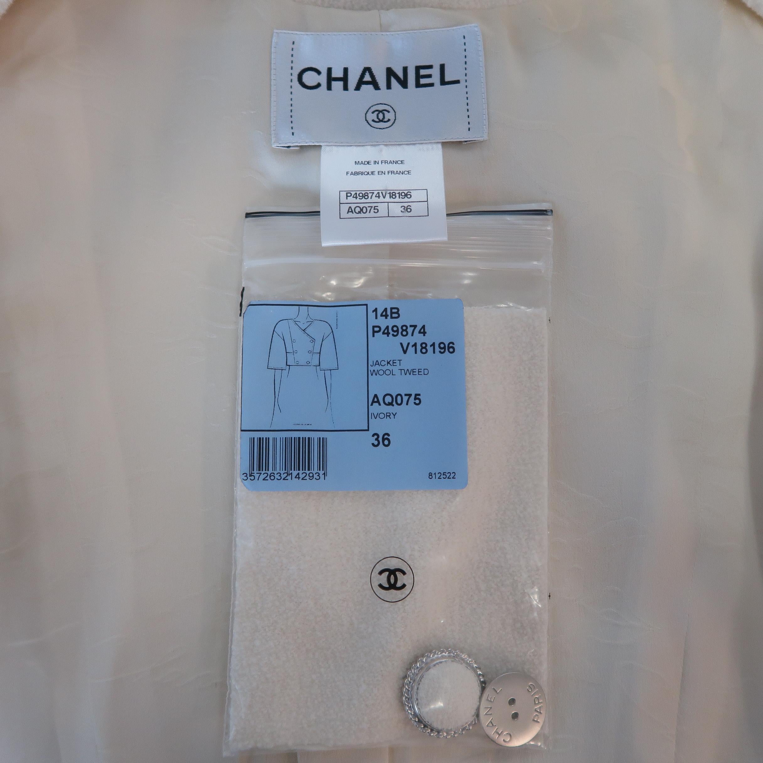 Chanel Jacket Ivory Wool Tweed Cropped Double Breasted Coat Blazer 3