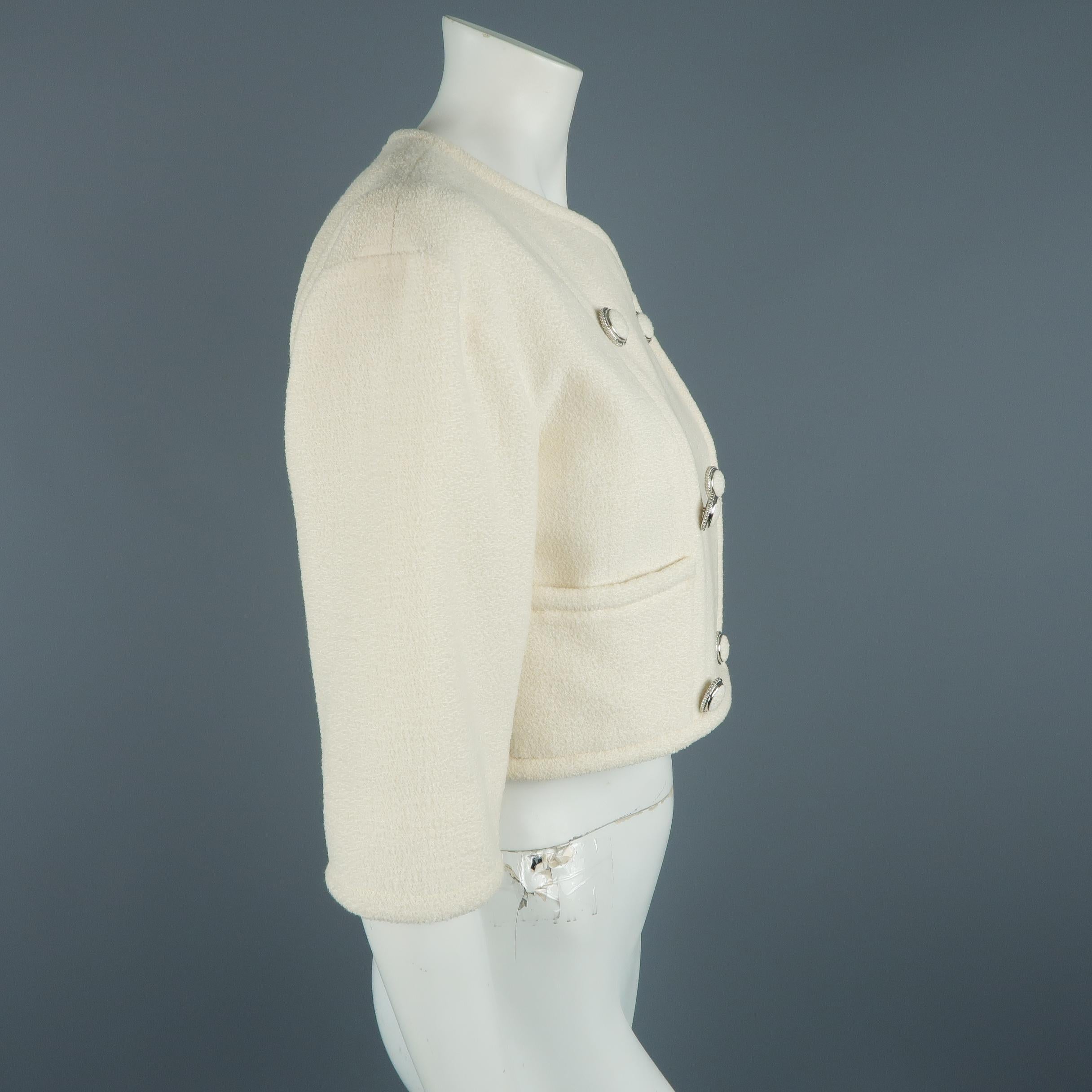 Beige Chanel Jacket Ivory Wool Tweed Cropped Double Breasted Coat Blazer