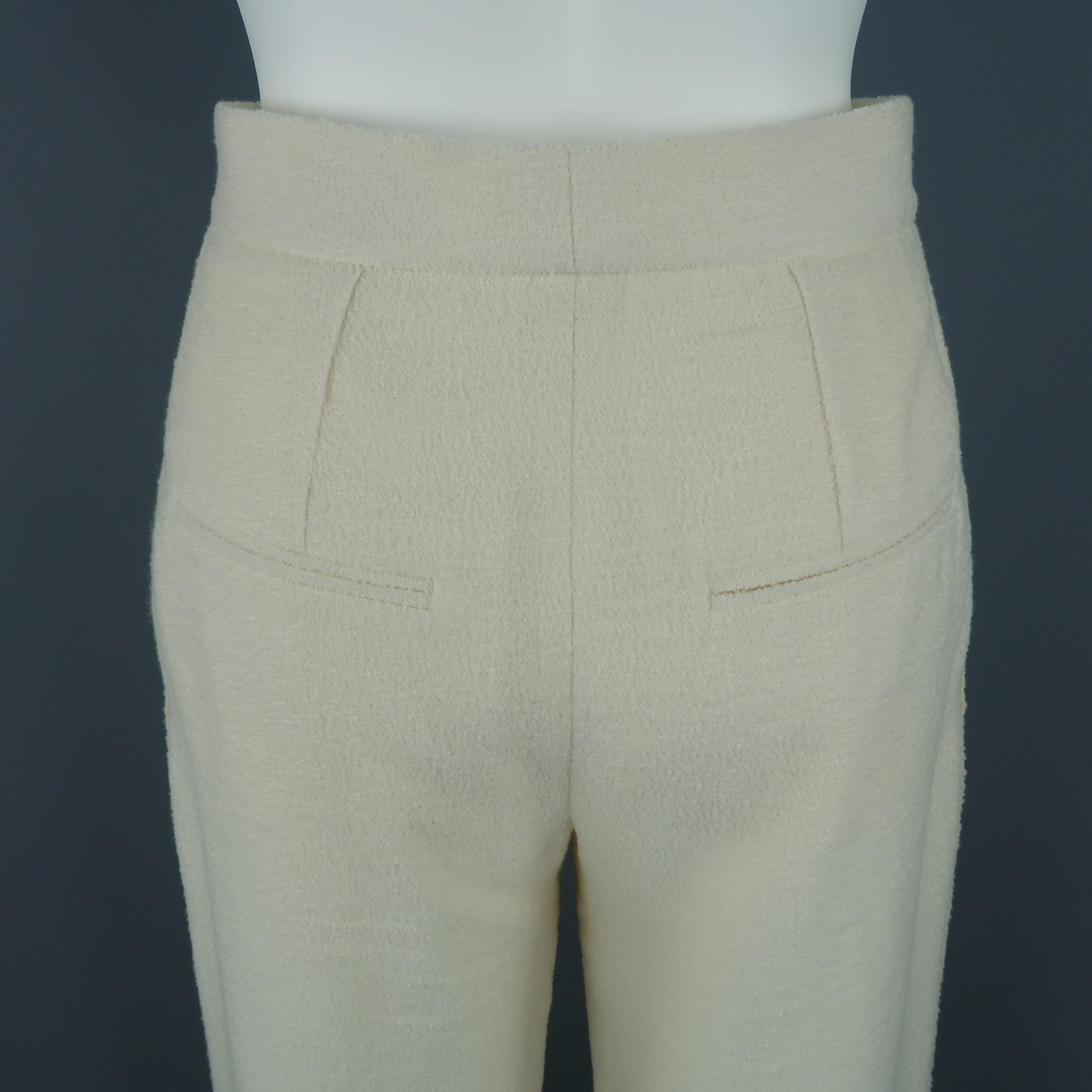 Chanel Ivory Wool Tweed Wide Leg High Rise Dress Pants In Excellent Condition In San Francisco, CA