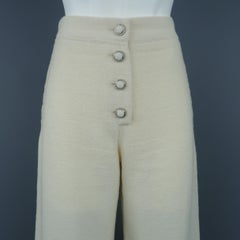 Chanel Ivory Wool Tweed Wide Leg High Rise Dress Pants