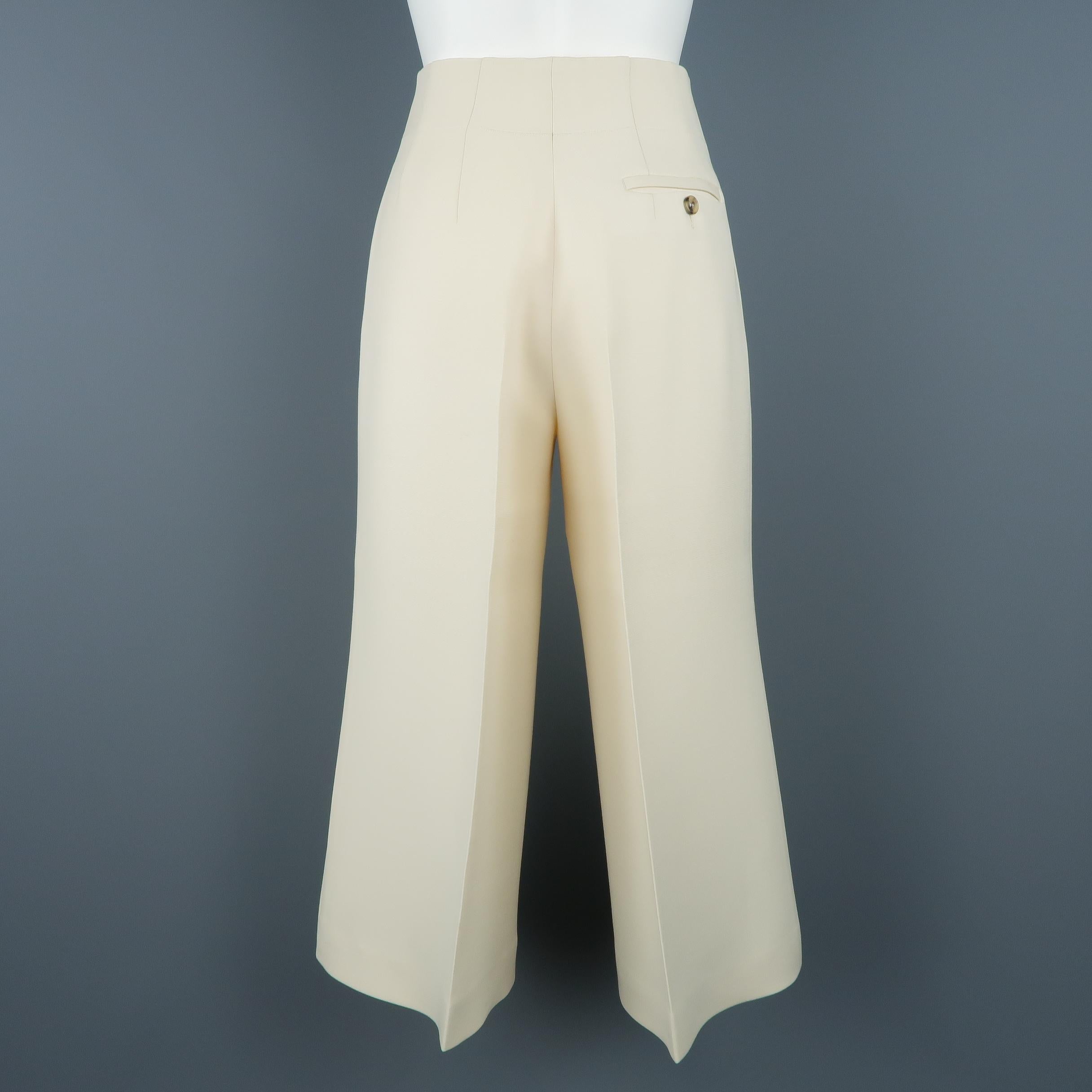 CELINE Size 2 Beige Wool / Silk Wide Leg Cropped Culotte Dress Pants 1