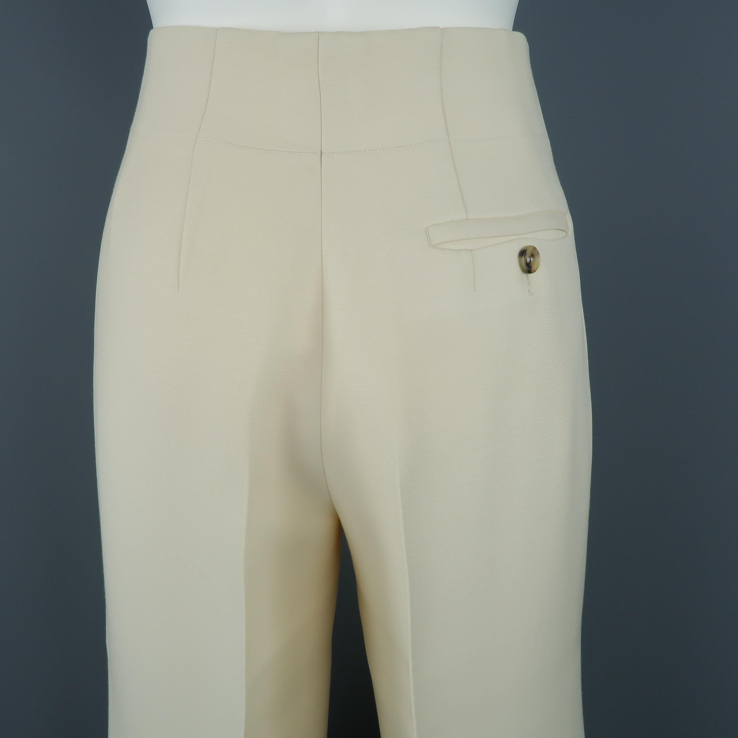 CELINE Size 2 Beige Wool / Silk Wide Leg Cropped Culotte Dress Pants 2