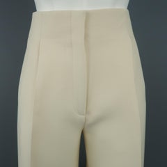 CELINE Size 2 Beige Wool / Silk Wide Leg Cropped Culotte Dress Pants