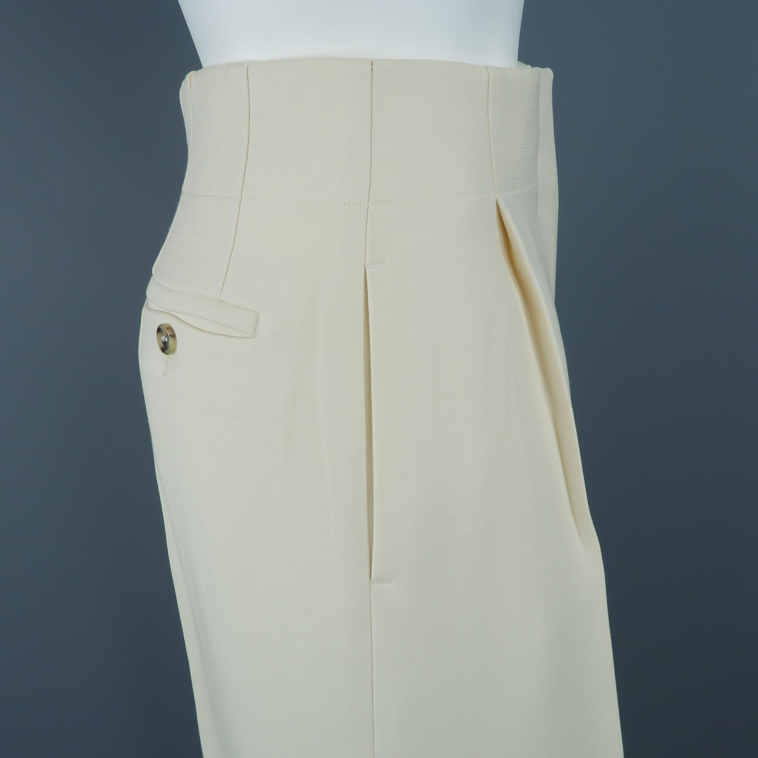 CELINE Size 2 Beige Wool / Silk Wide Leg Cropped Culotte Dress Pants In Excellent Condition In San Francisco, CA