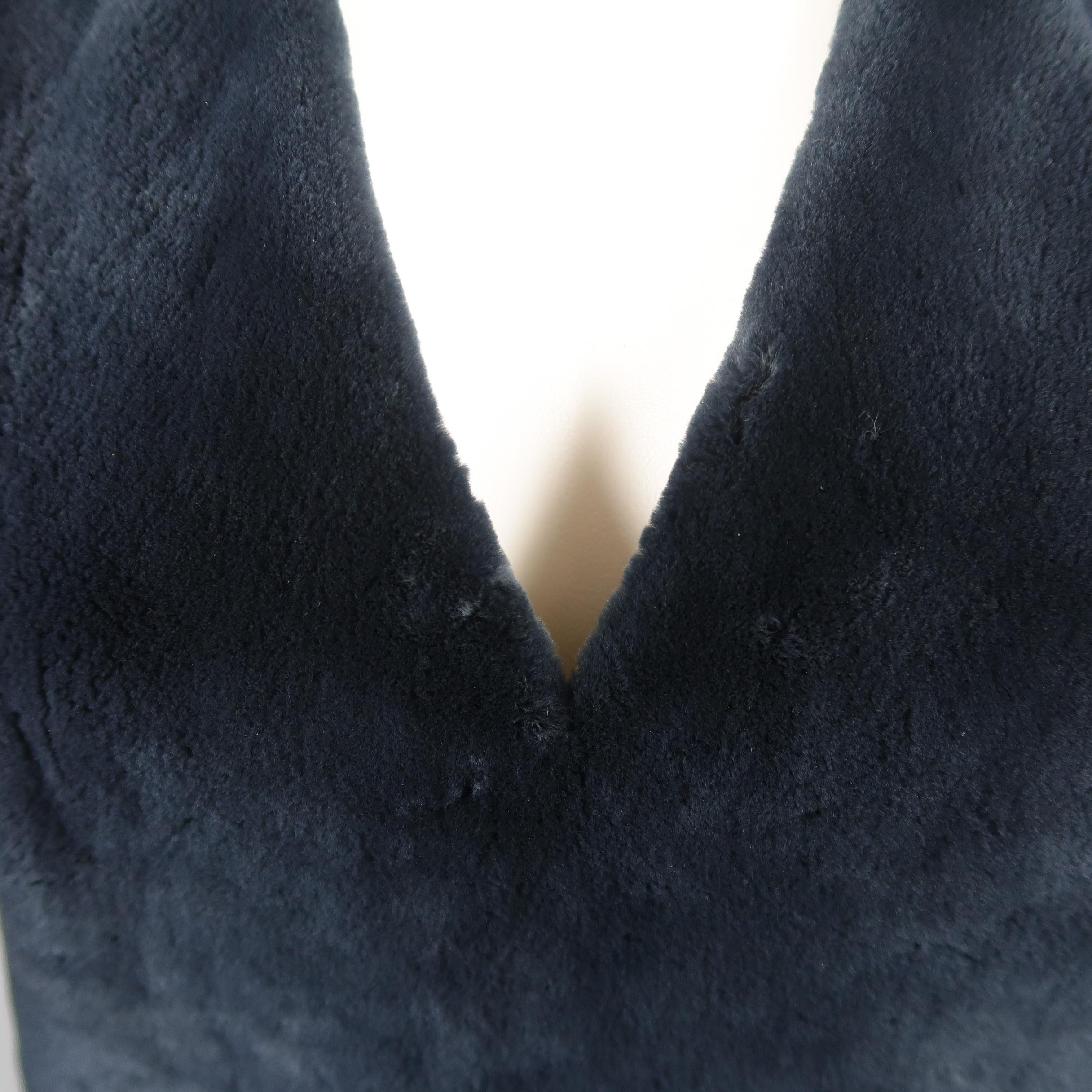 Black REED KRAKOFF Size 4 Navy Wool Fur Panel Sleeveless Vest Dress Top