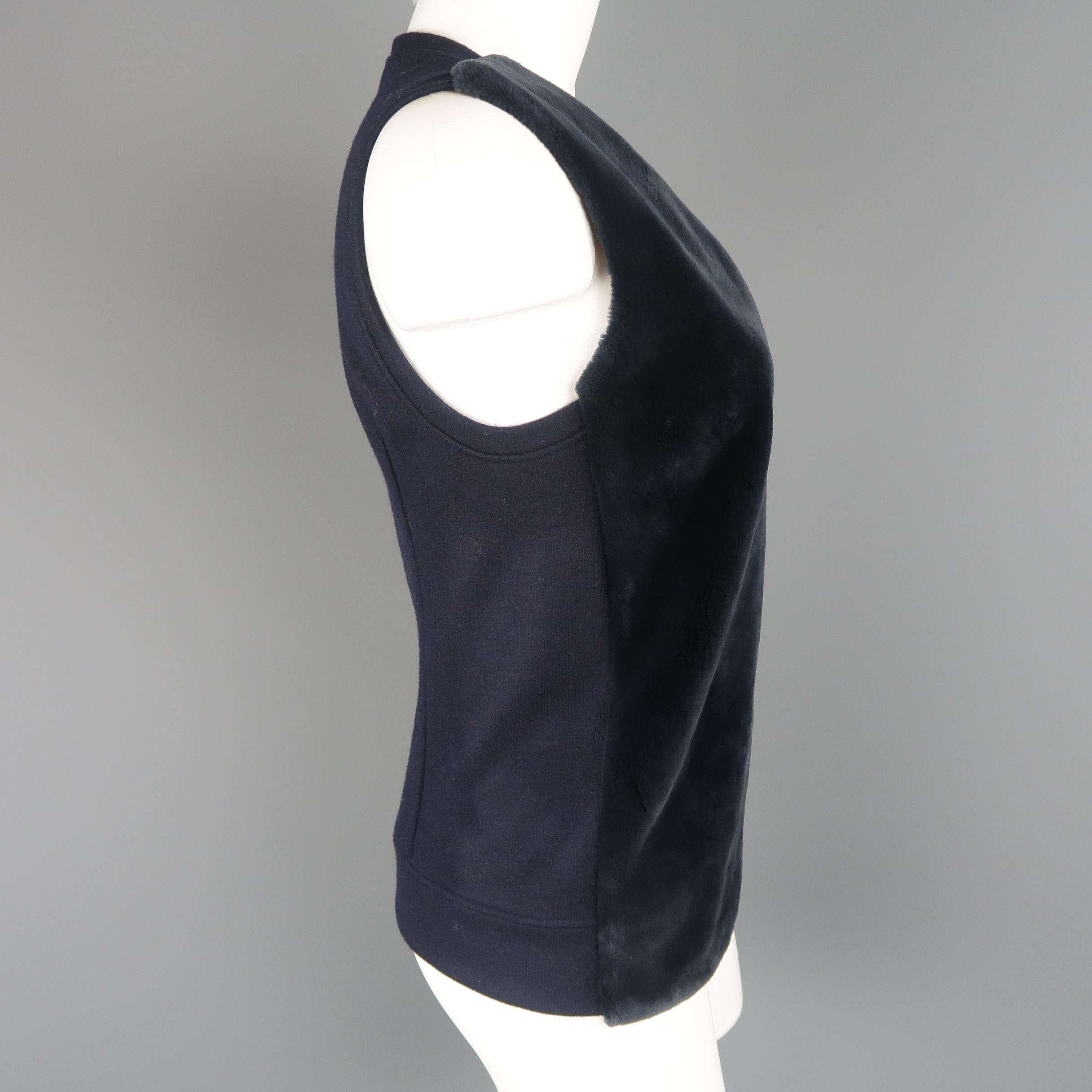 REED KRAKOFF Size 4 Navy Wool Fur Panel Sleeveless Vest Dress Top In Good Condition In San Francisco, CA