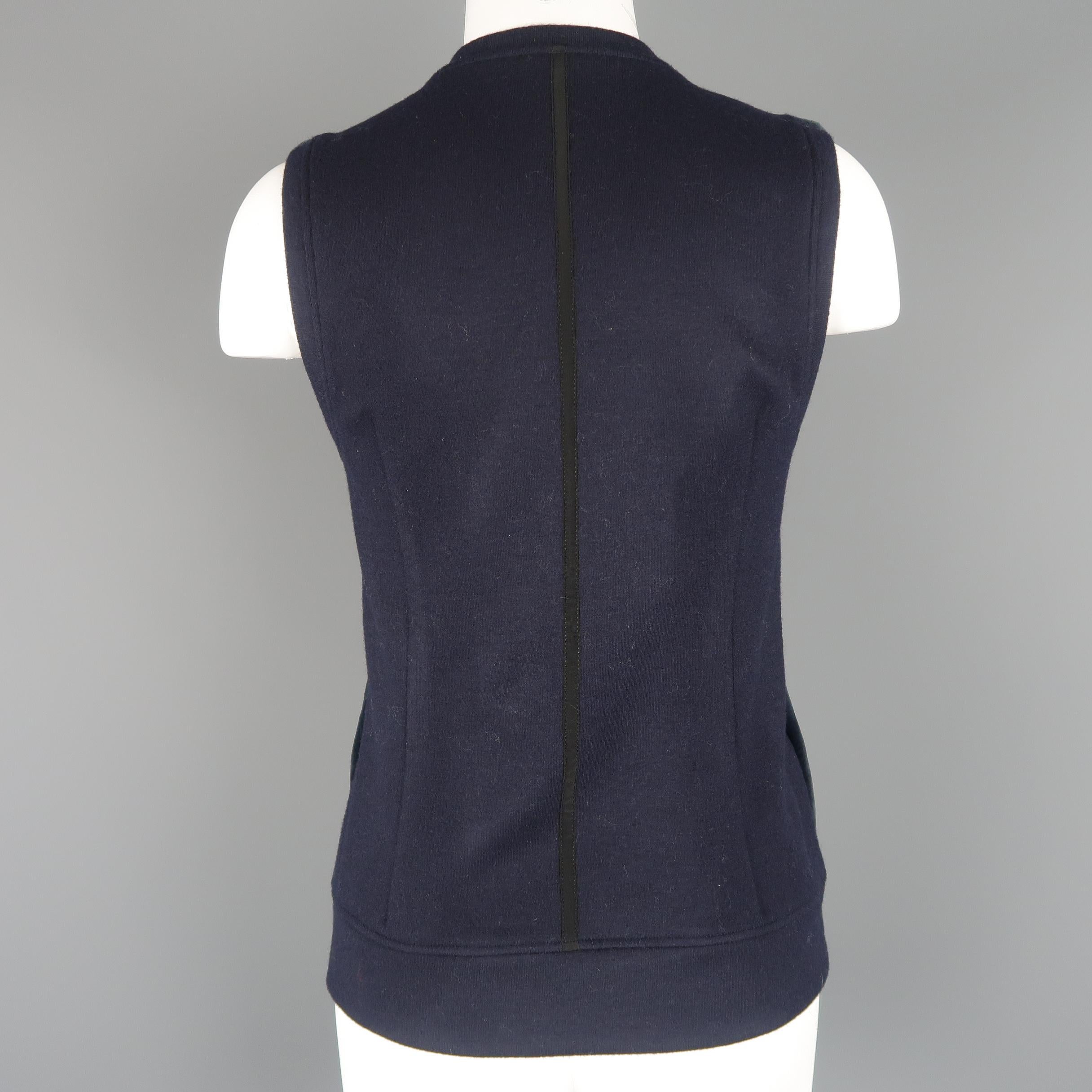 REED KRAKOFF Size 4 Navy Wool Fur Panel Sleeveless Vest Dress Top 1