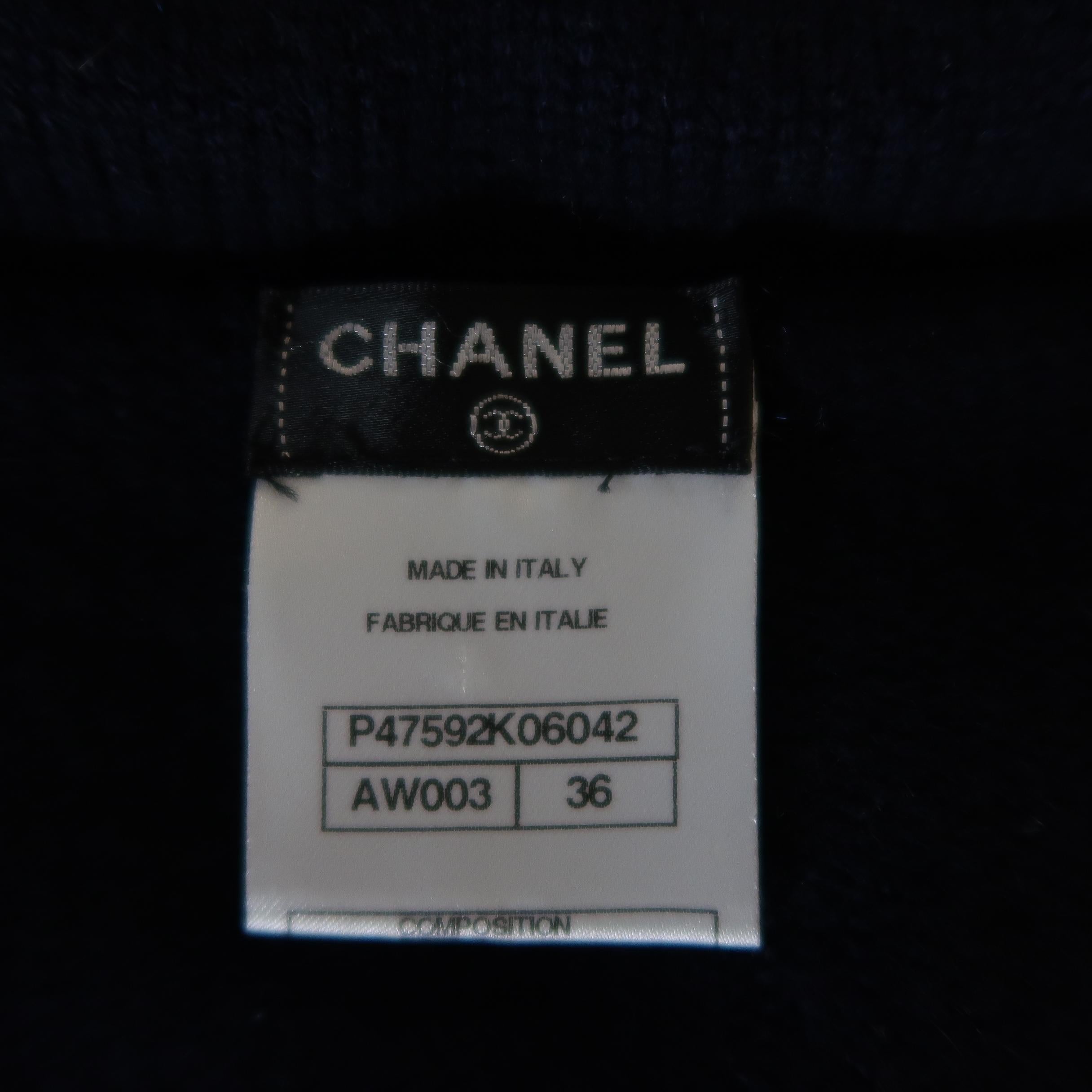CHANEL Size 4 Navy Cashmere V Neck Lapel Mini Sweater Dress 1
