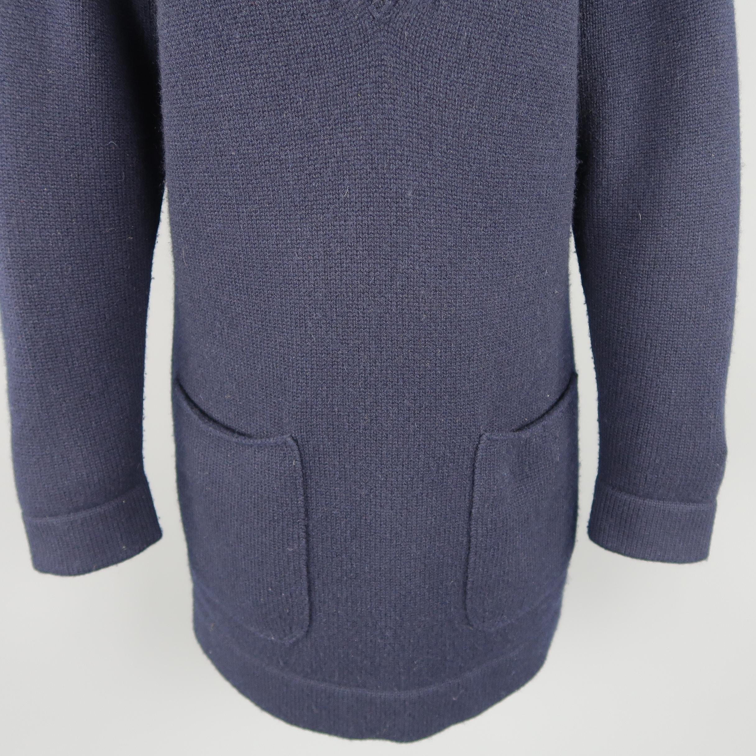 Black CHANEL Size 4 Navy Cashmere V Neck Lapel Mini Sweater Dress