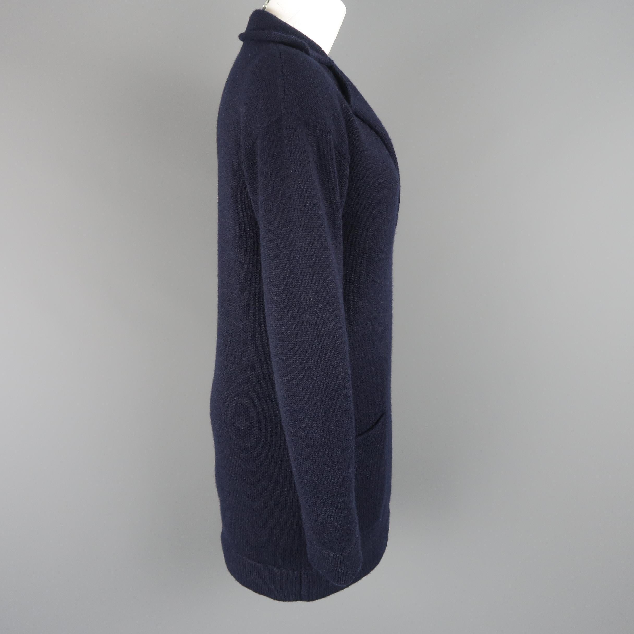 CHANEL Size 4 Navy Cashmere V Neck Lapel Mini Sweater Dress In Good Condition In San Francisco, CA
