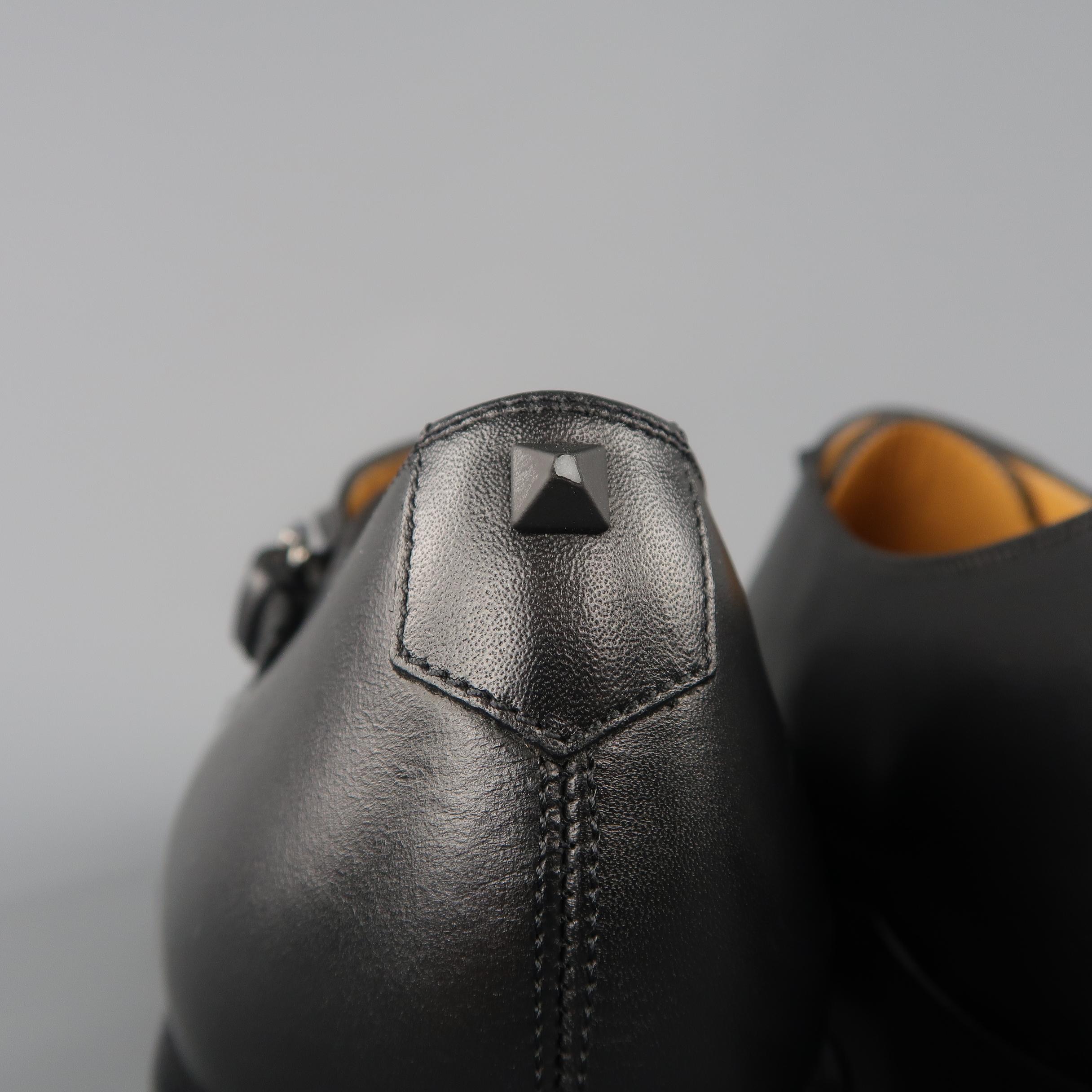 VALENTINO Size 11 Black Leather Rockstud Double Monk Strap Dress Shoes 2
