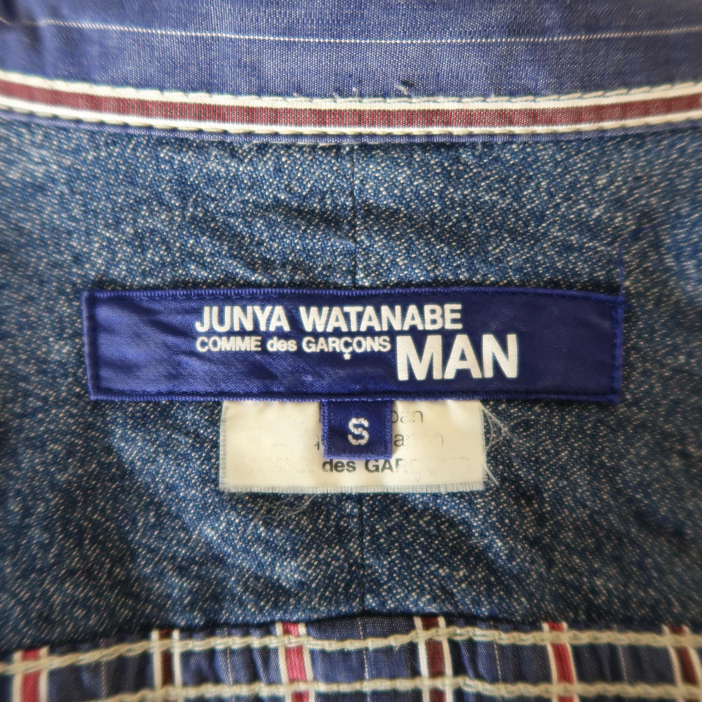 Junya Watanabe Navy and Red Stripe Cotton Denim Panel Long Sleeve Shirt 3