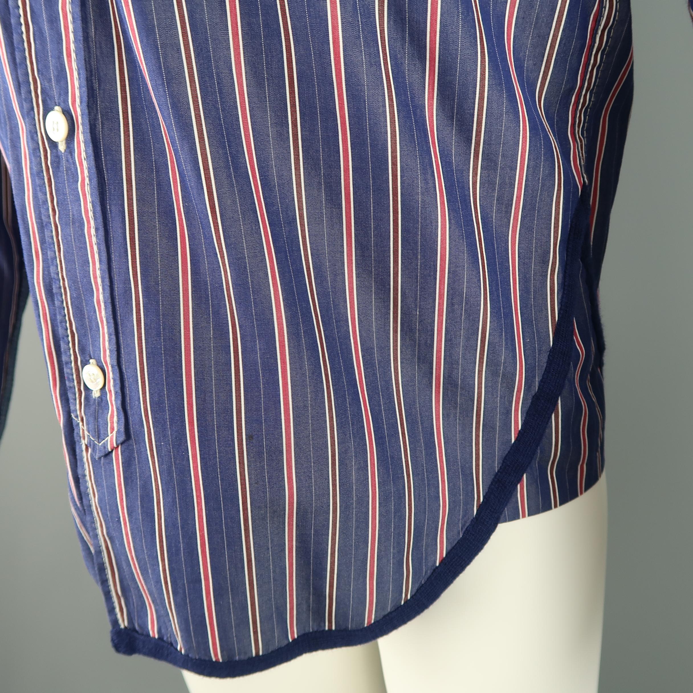 Gray Junya Watanabe Navy and Red Stripe Cotton Denim Panel Long Sleeve Shirt