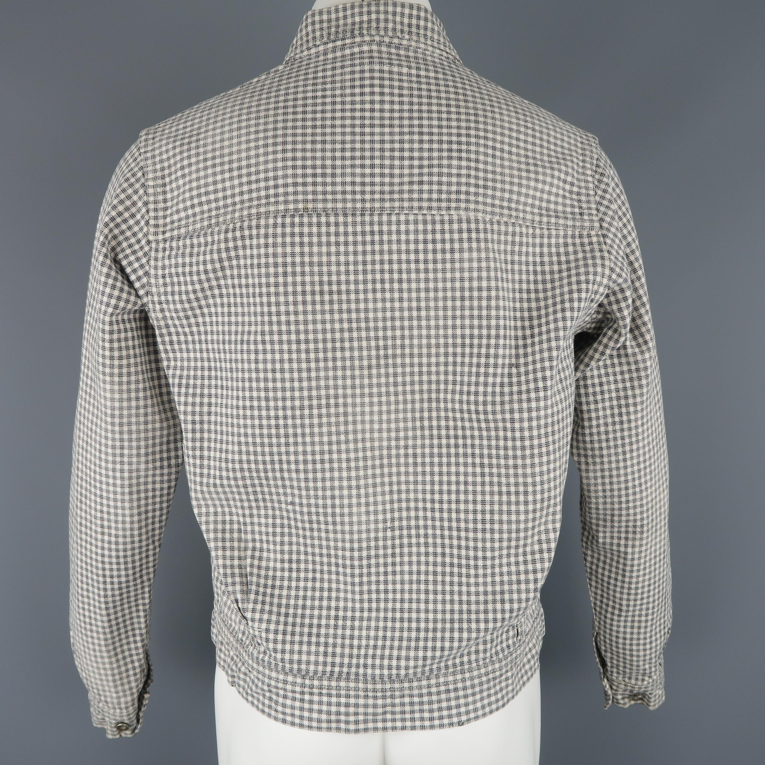 CHIMALA M Grey & White Checkered Distressed Cotton Trucker Jacket Coat 1